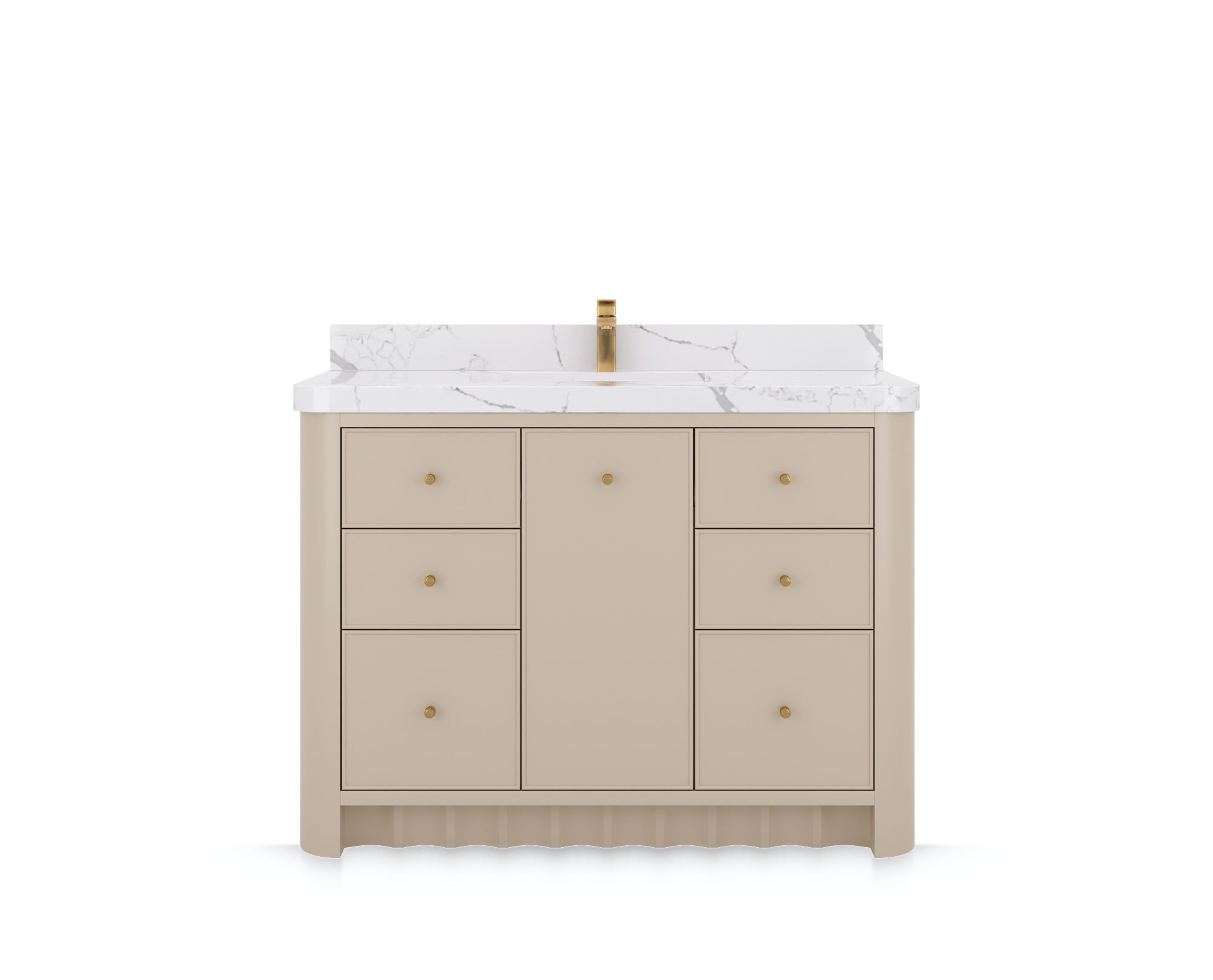 Orlando 48 in. single sink bathroom vanity in Fine Grain Linen Beige, front view on a white background