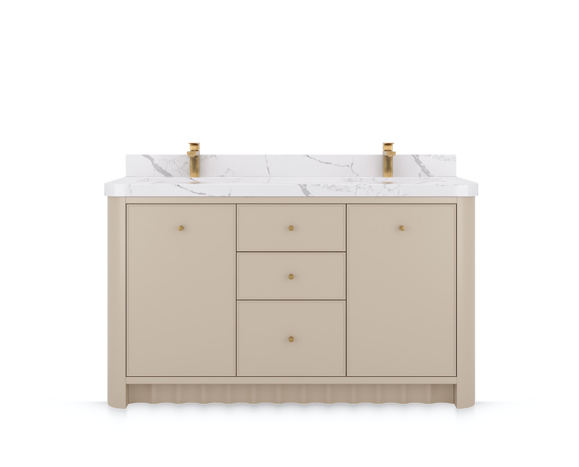 Orlando 60 in. double sink bathroom vanity in Fine Grain Linen Beige, front view on a white background