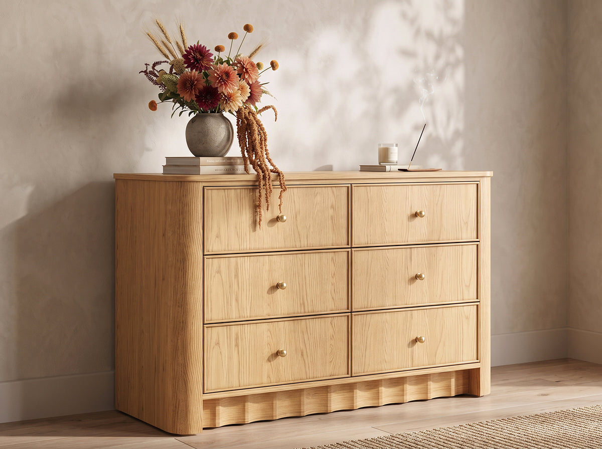 Orlando 50-Inch Six-Drawer Dresser in Nordic White Oak