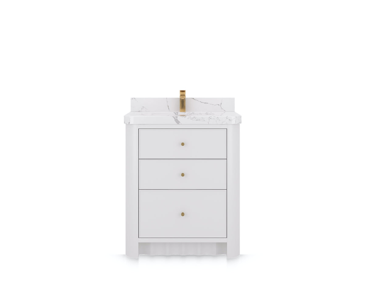 Orlando 30 in. single sink bathroom vanity in White, front view on a white background