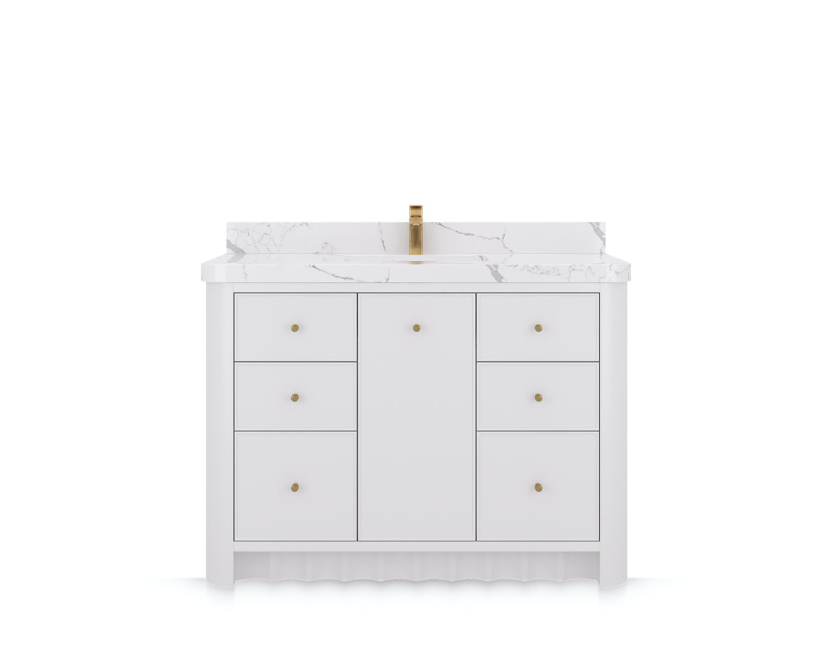 Orlando 48 in. single sink bathroom vanity in White, front view on a white background