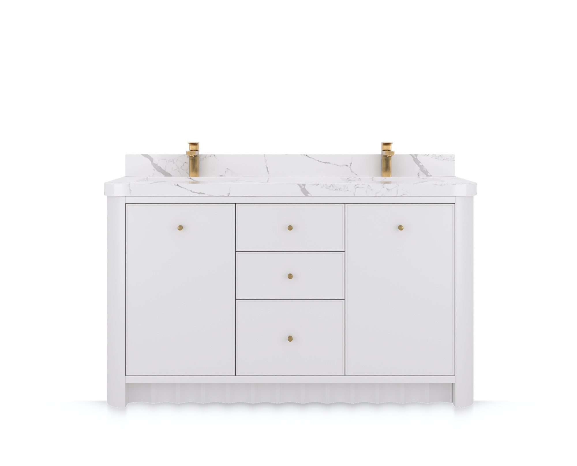 Orlando 60 in. double sink bathroom vanity in White, front view on a white background