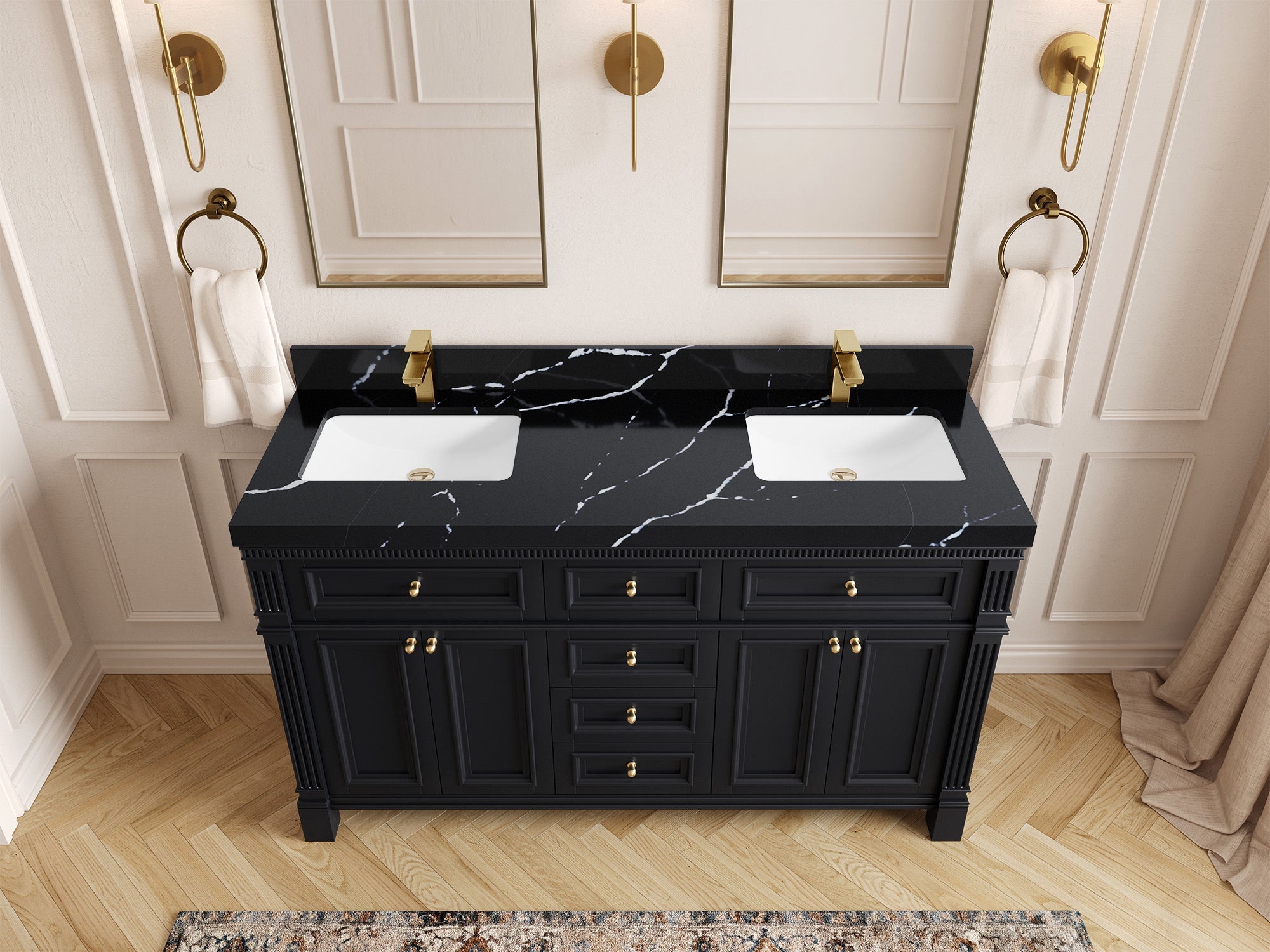Paris 60 in. W x 22 in. D Double Sink Bathroom Vanity - Willow Bath and Vanity