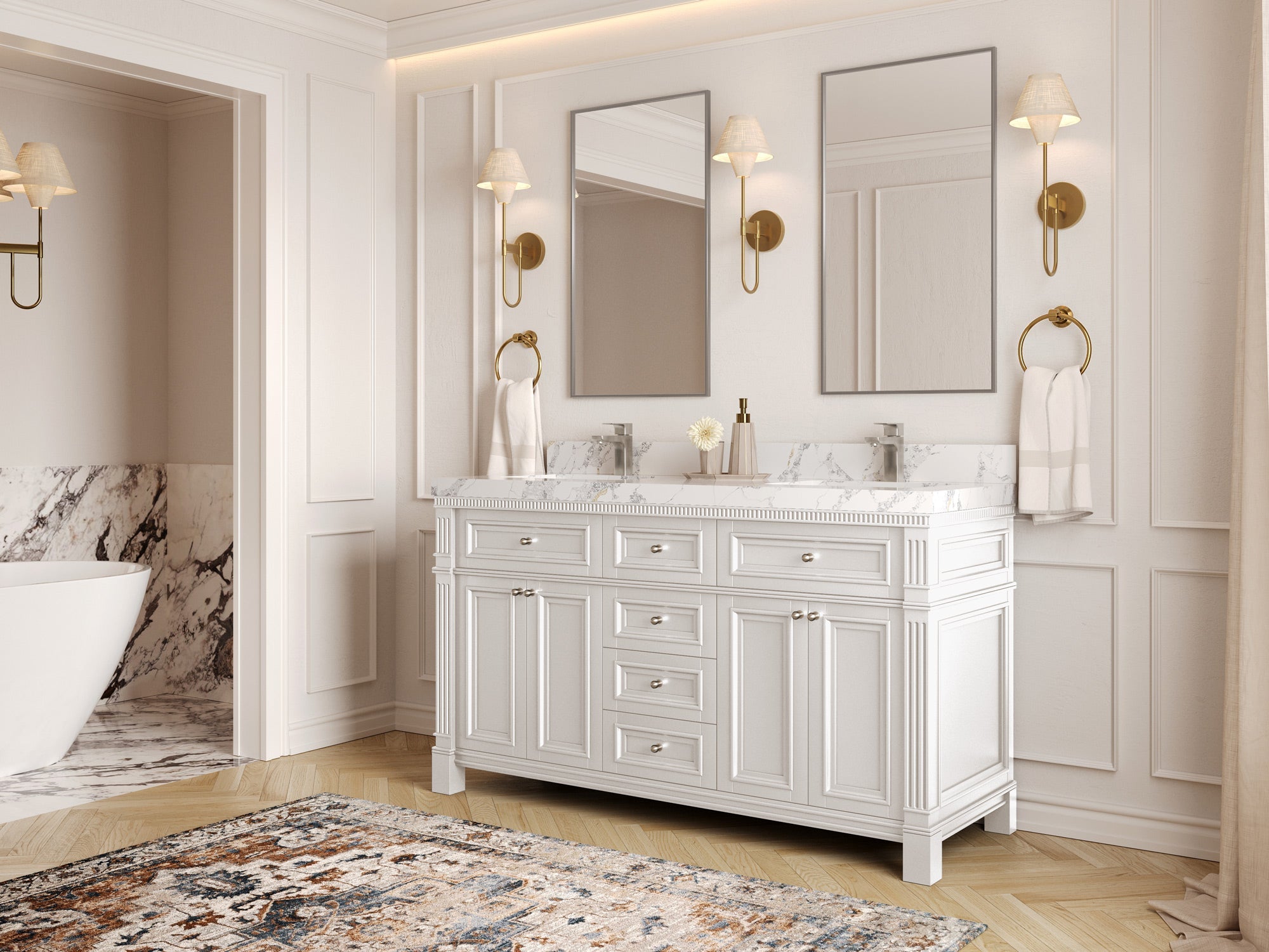 Paris 60 in. W x 22 in. D Double Sink Bathroom Vanity - Willow Bath and Vanity