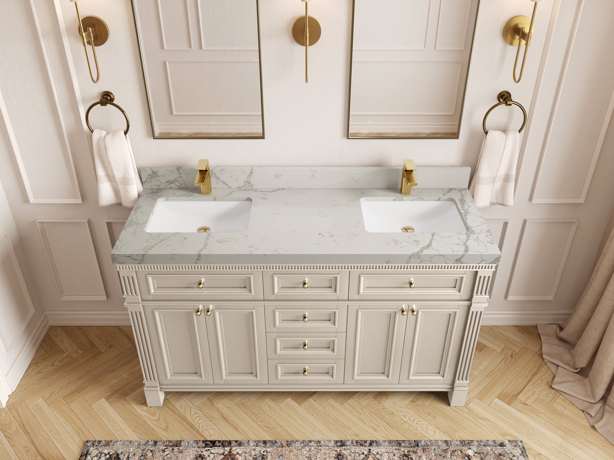 Paris 60 in. W x 22 in. D Double Sink Bathroom Vanity - Willow Bath and Vanity