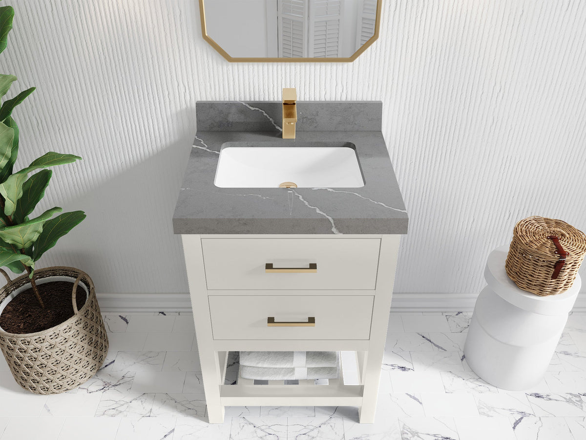 Parker 24-inch bathroom vanity in Alabaster with Piatra Gray Quartz countertop