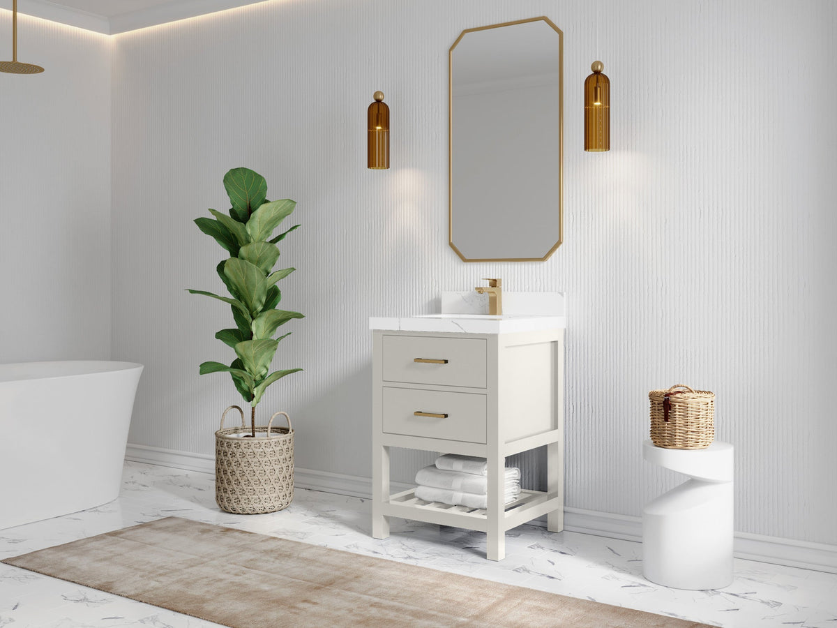 Parker 24-inch bathroom vanity in warm white, angled bathroom view
