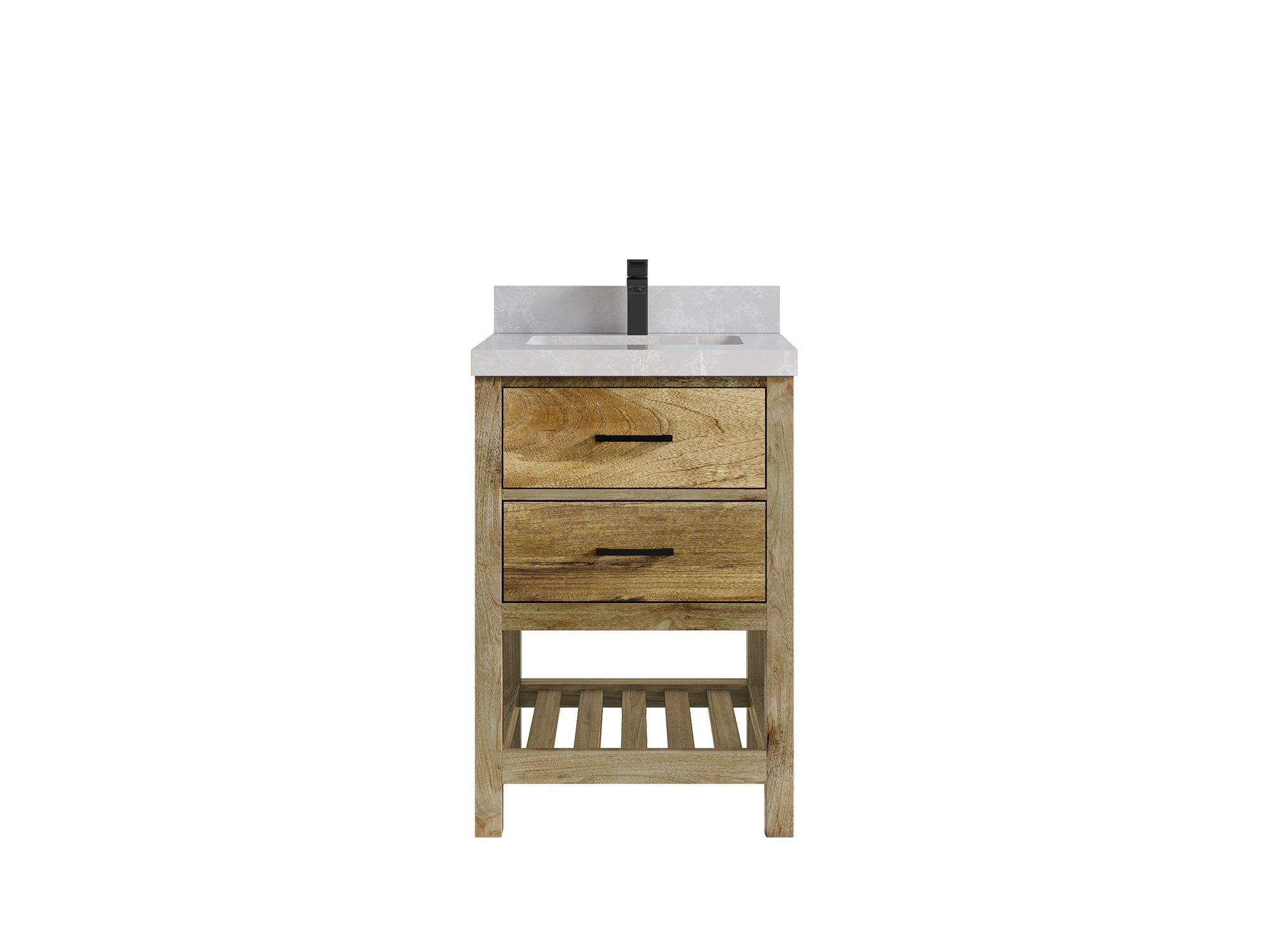 Parker Mango Wood 24-inch bathroom vanity in Natural Mango with Pearl Light Gray Quartz countertop