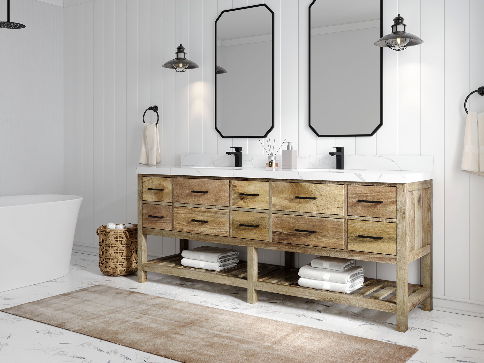 Parker Mango Wood 84 in. W x 22 in. D Double Sink Bathroom vanity with - Willow Bath and Vanity