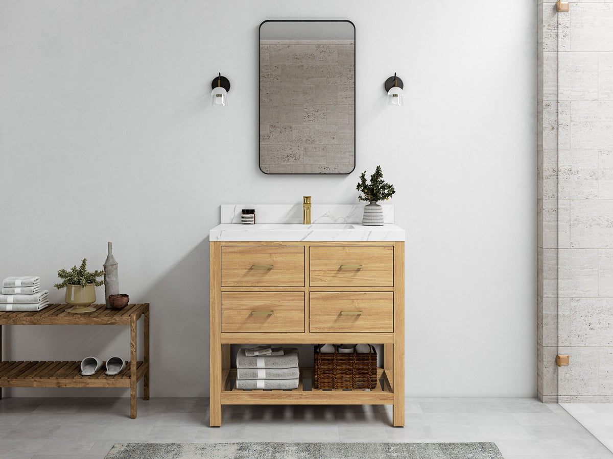 Parker Teak Wood 36 in. W x 22 in. D Center Sink Bathroom Vanity - Willow Bath and Vanity