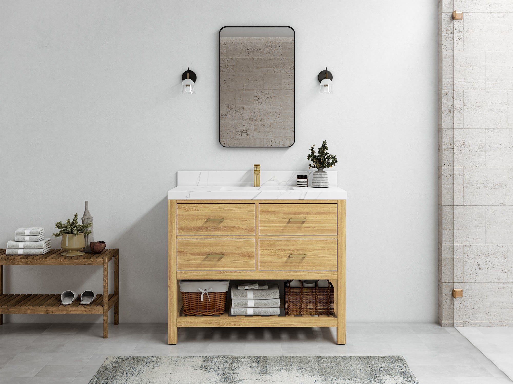 Parker Teak Wood 42 in. W x 22 in. D Single Sink Bathroom Vanity - Willow Bath and Vanity