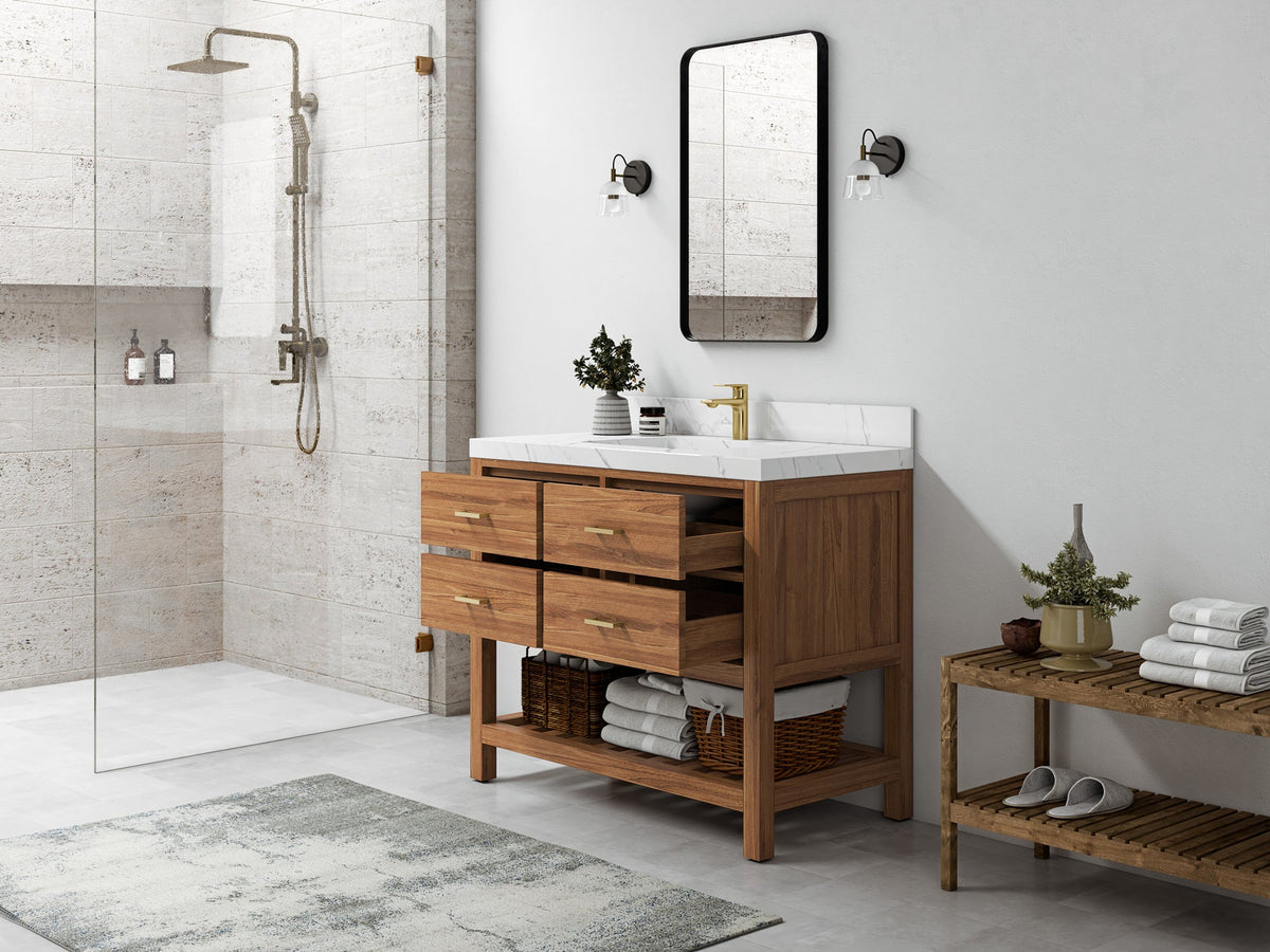 Parker Teak Wood 42 in. W x 22 in. D Single Sink Bathroom Vanity - Willow Bath and Vanity