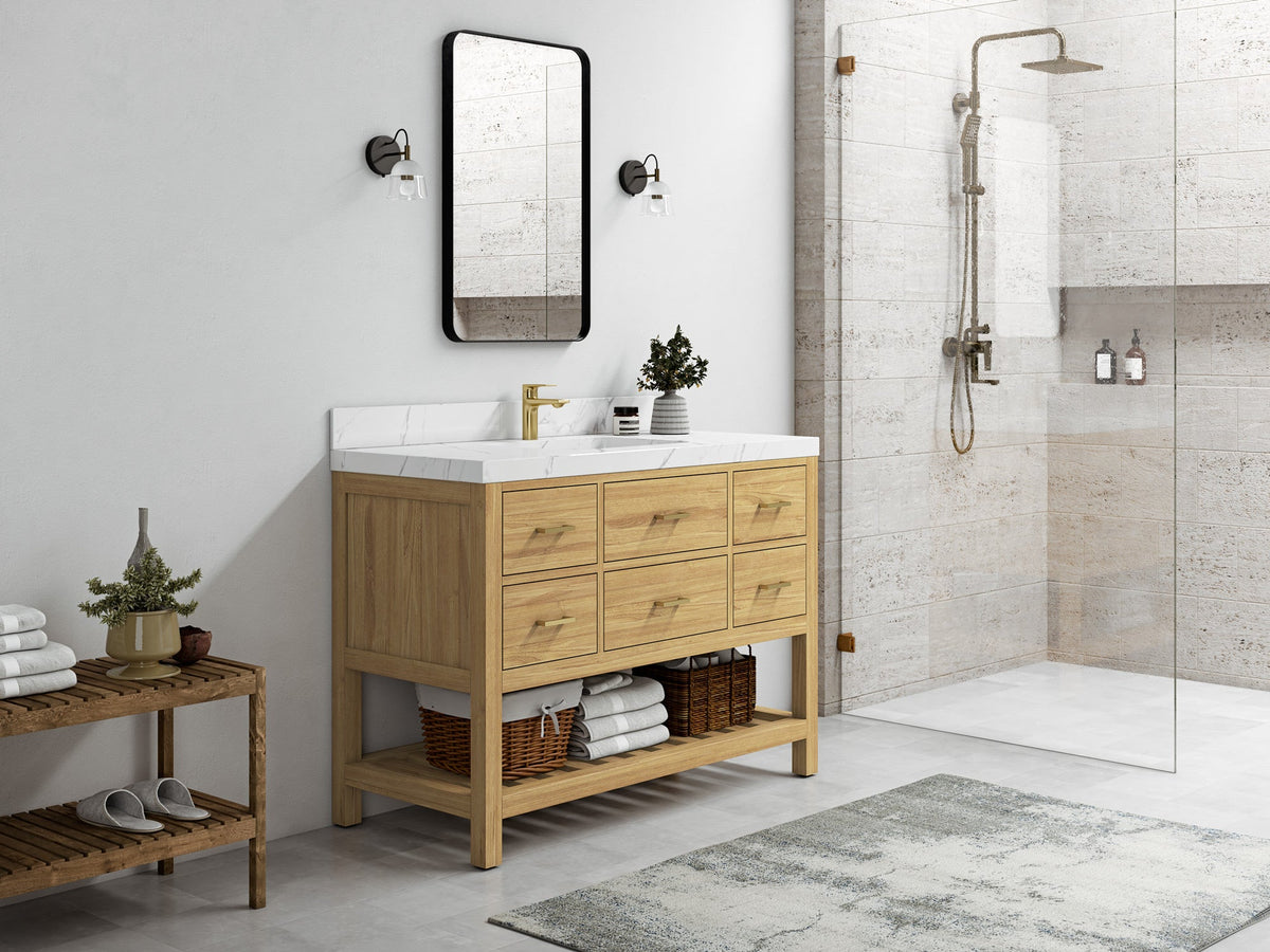 Parker Teak Wood 48 in. W x 22 in. D Single Sink Bathroom Vanity - Willow Bath and Vanity
