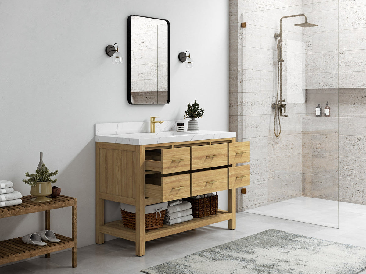 Parker Teak Wood 48 in. W x 22 in. D Single Sink Bathroom Vanity - Willow Bath and Vanity