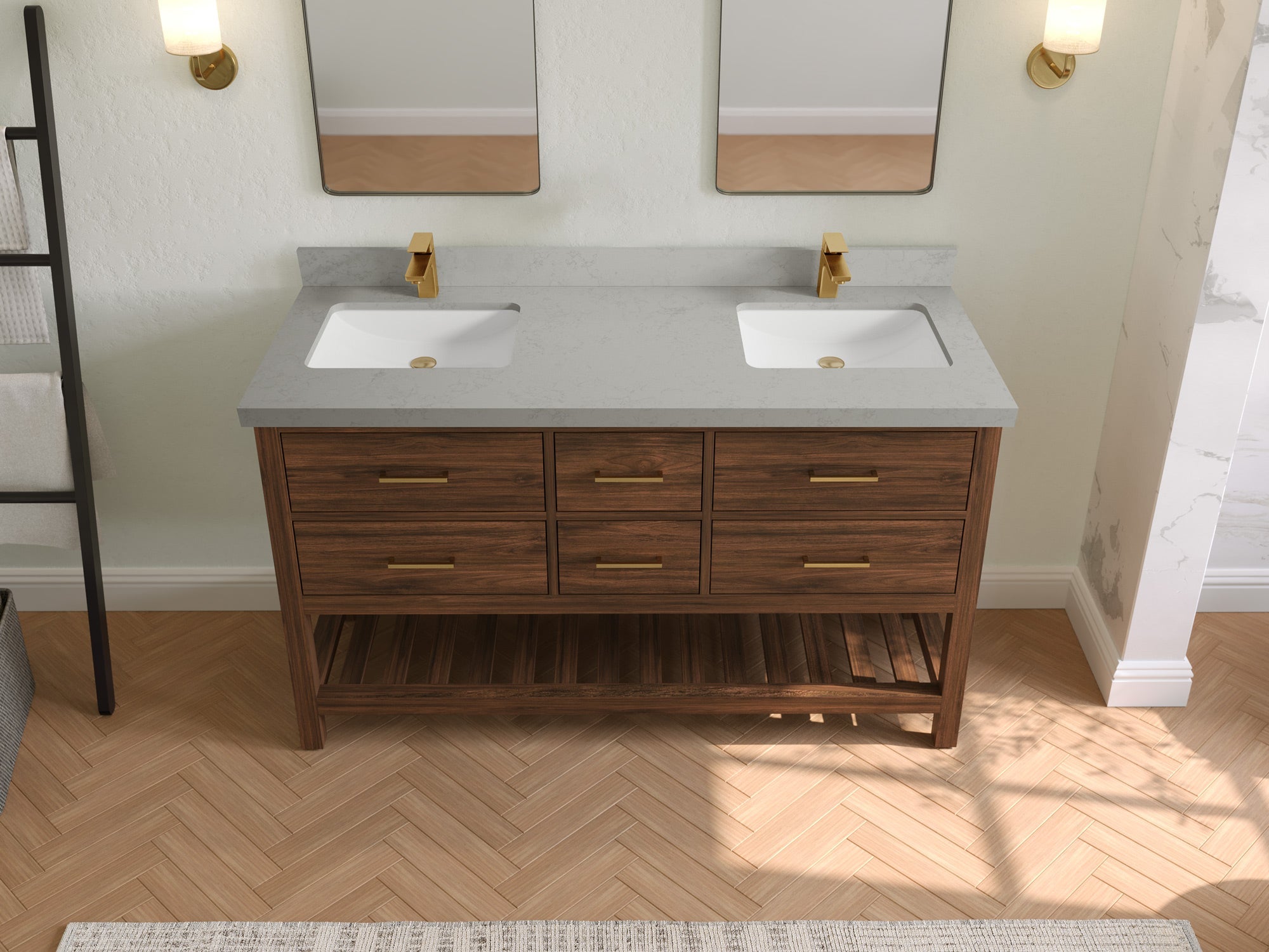 Parker Teak Wood 60 in. W x 22 in. D Double Sink Bathroom Vanity - Willow Bath and Vanity