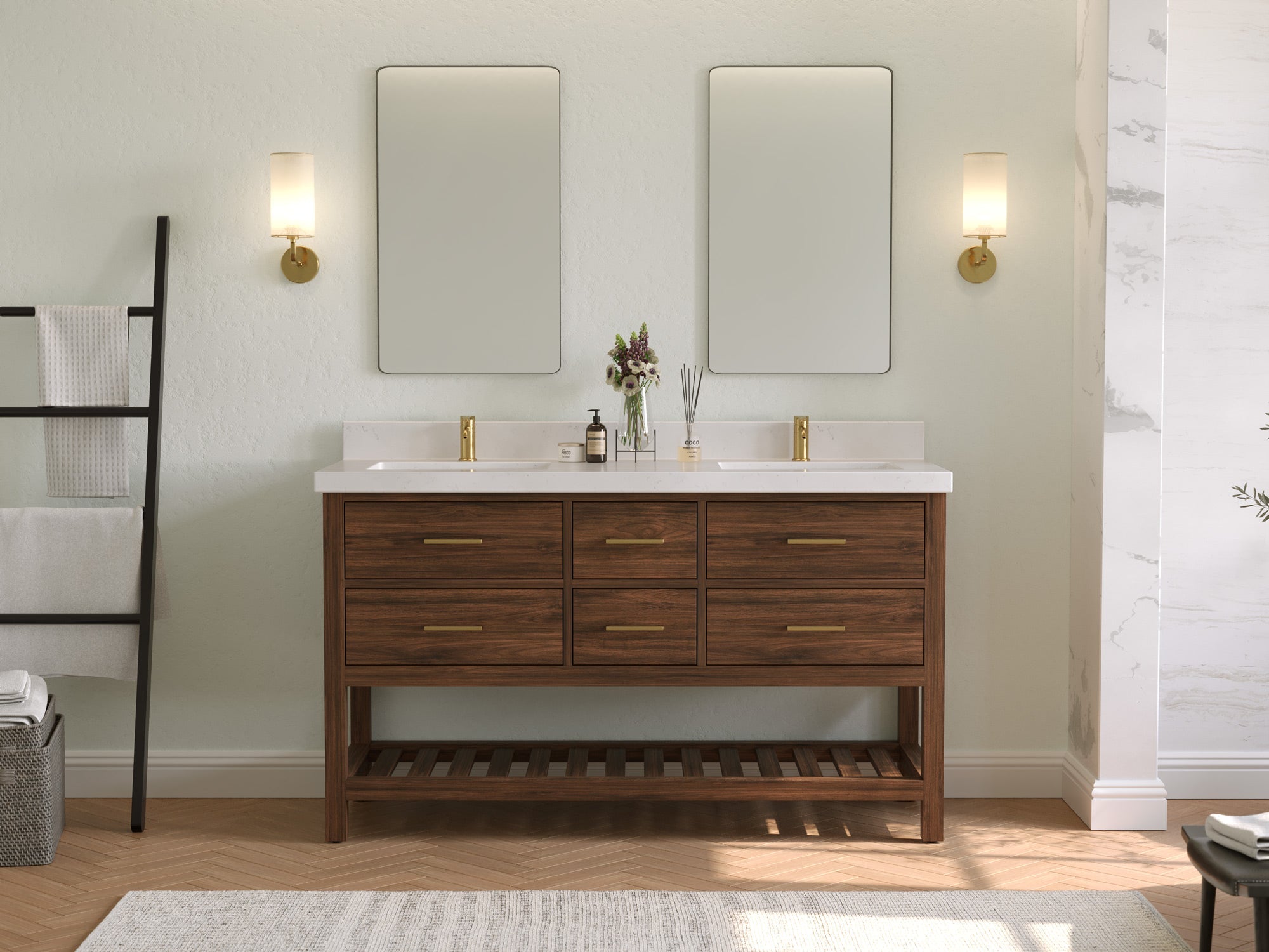 Parker Teak Wood 60 in. W x 22 in. D Double Sink Bathroom Vanity - Willow Bath and Vanity