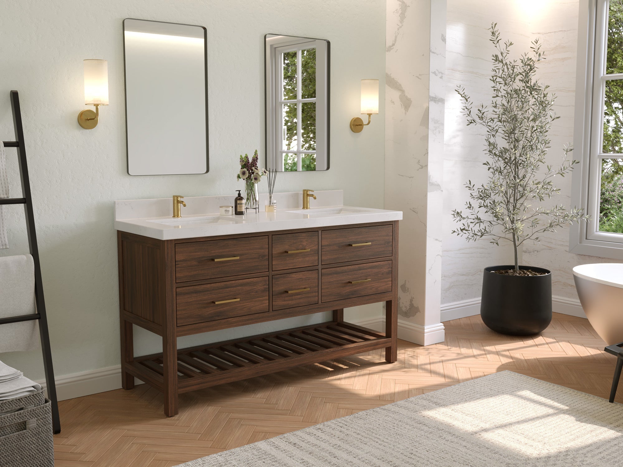 Parker Teak Wood 60 in. W x 22 in. D Double Sink Bathroom Vanity - Willow Bath and Vanity