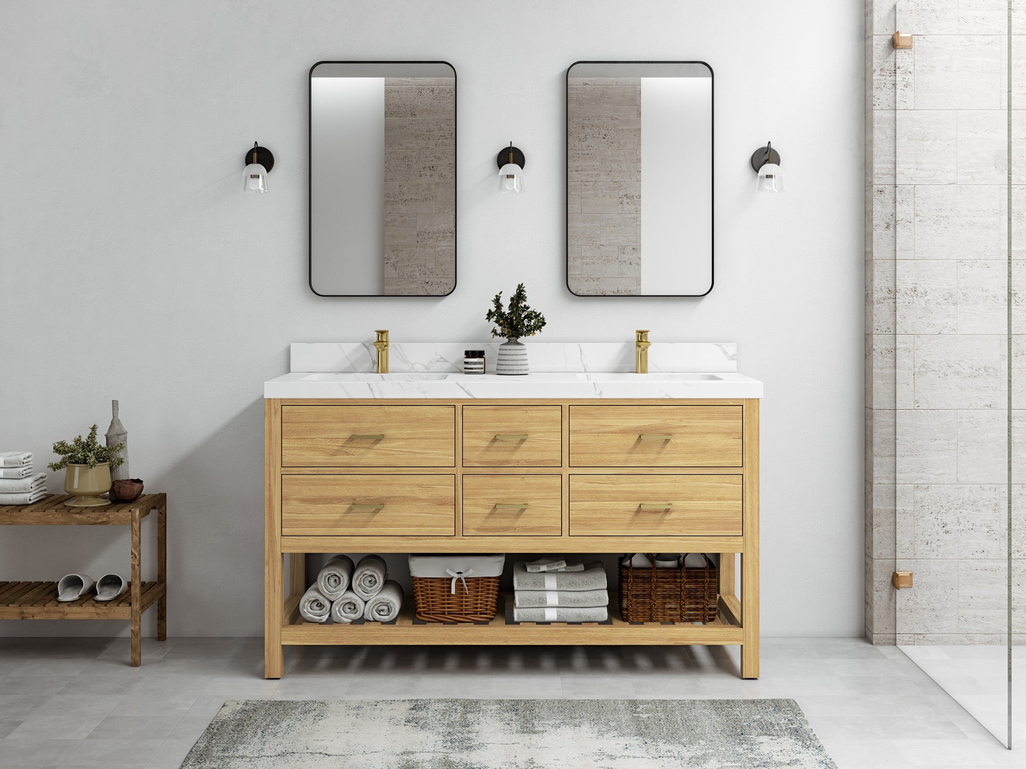 Parker Teak Wood 60 in. W x 22 in. D Double Sink Bathroom Vanity - Willow Bath and Vanity