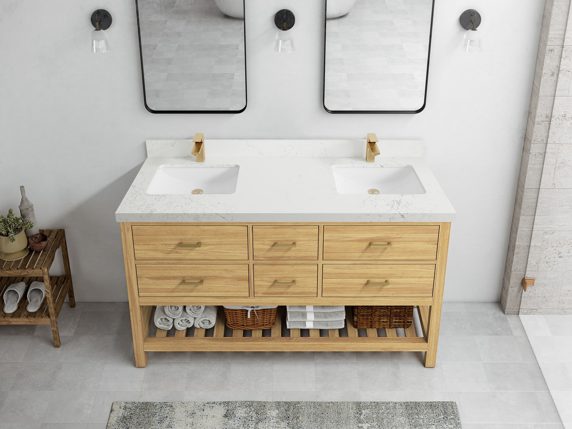 Parker Teak Wood 60 in. W x 22 in. D Double Sink Bathroom Vanity - Willow Bath and Vanity