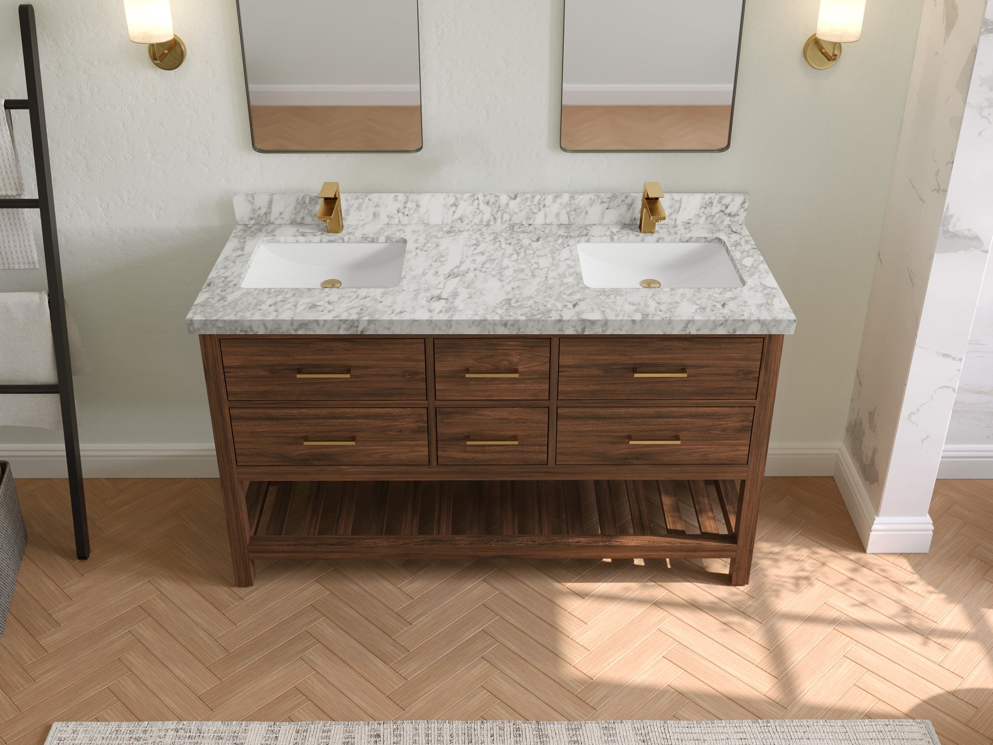Parker Teak Wood 60 in. W x 22 in. D Double Sink Bathroom Vanity - Willow Bath and Vanity