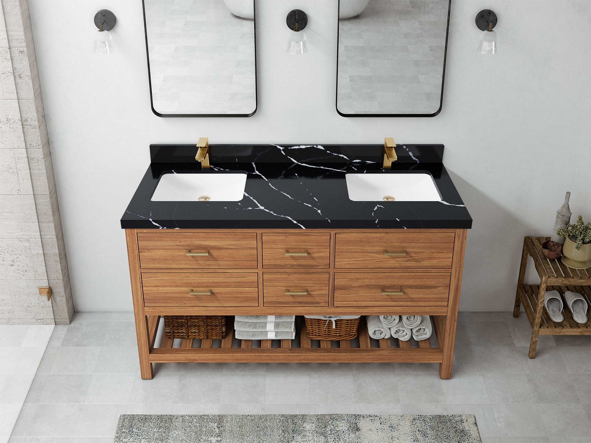 Parker Teak Wood 60 in. W x 22 in. D Double Sink Bathroom Vanity - Willow Bath and Vanity