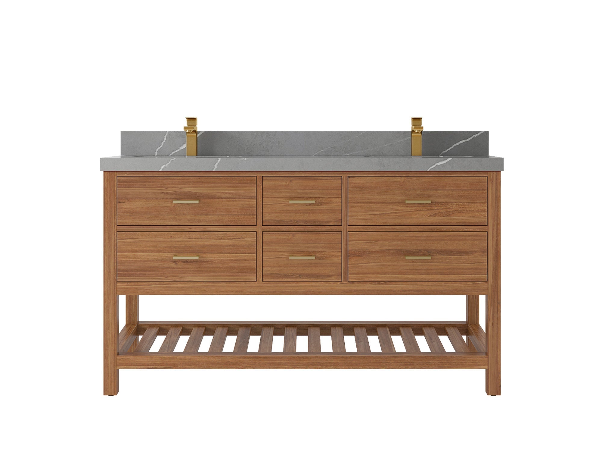 Parker Teak Wood 60 in. W x 22 in. D Double Sink Bathroom Vanity - Willow Bath and Vanity