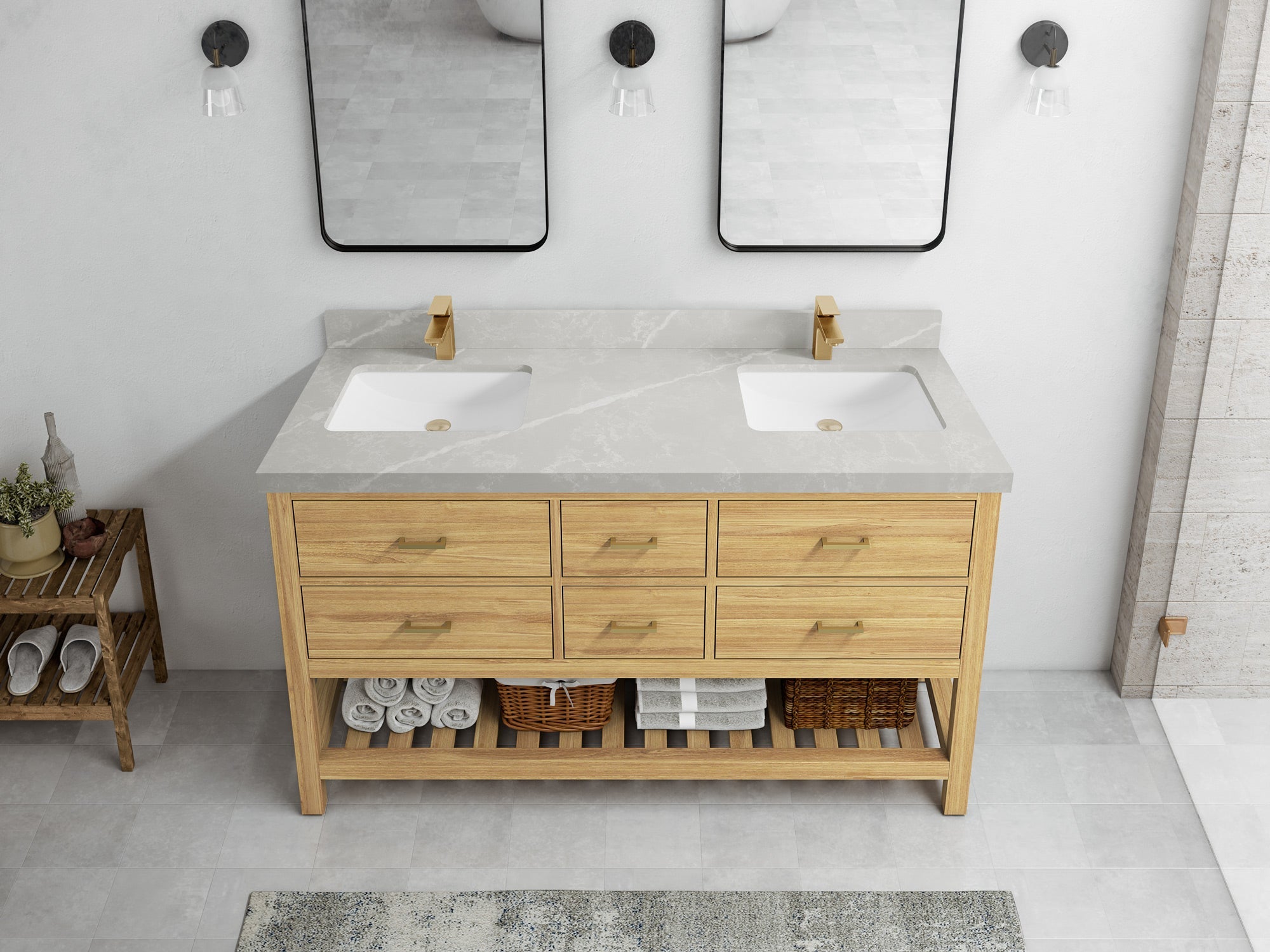 Parker Teak Wood 60 in. W x 22 in. D Double Sink Bathroom Vanity - Willow Bath and Vanity