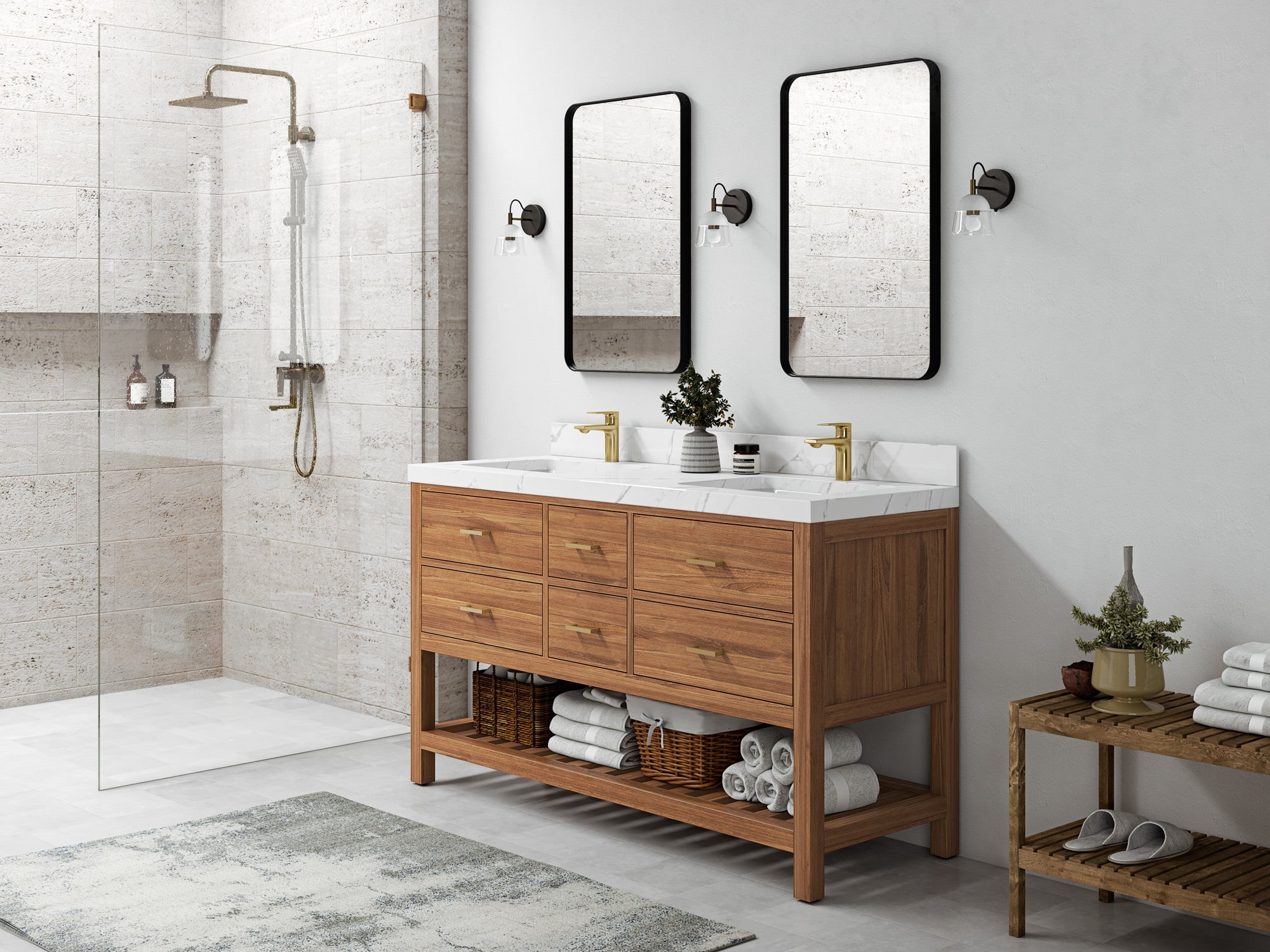 Parker Teak Wood 60 in. W x 22 in. D Double Sink Bathroom Vanity - Willow Bath and Vanity