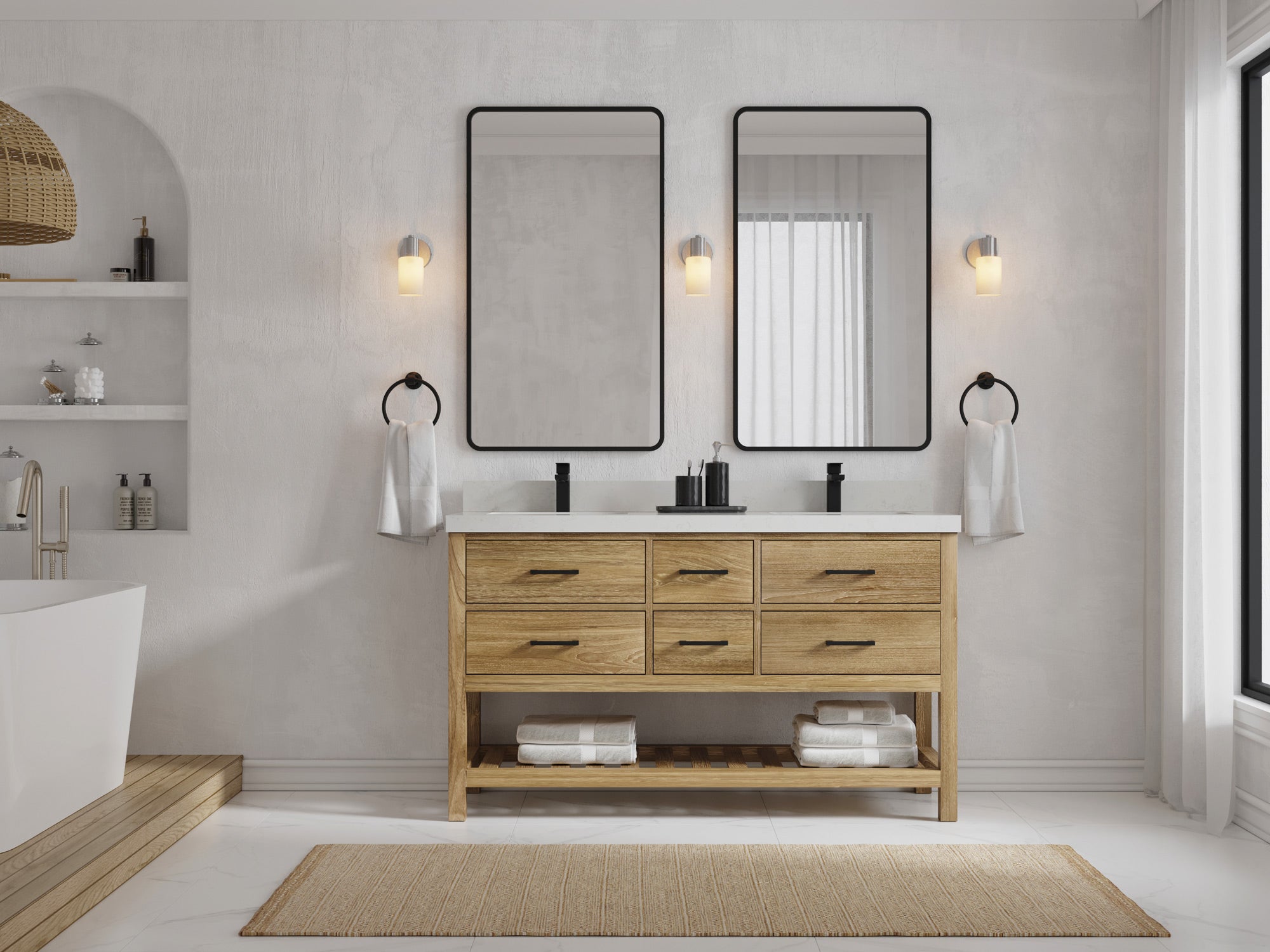Parker Teak Wood 60 in. W x 22 in. D Double Sink Bathroom Vanity - Willow Bath and Vanity