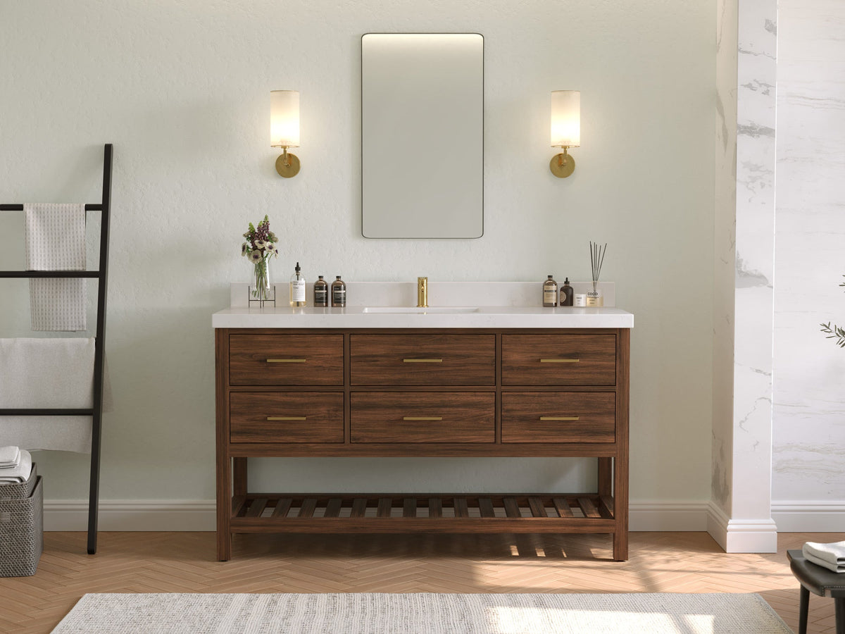 Parker Teak Wood 60 in. W x 22 in. D Single Sink Bathroom Vanity - Willow Bath and Vanity