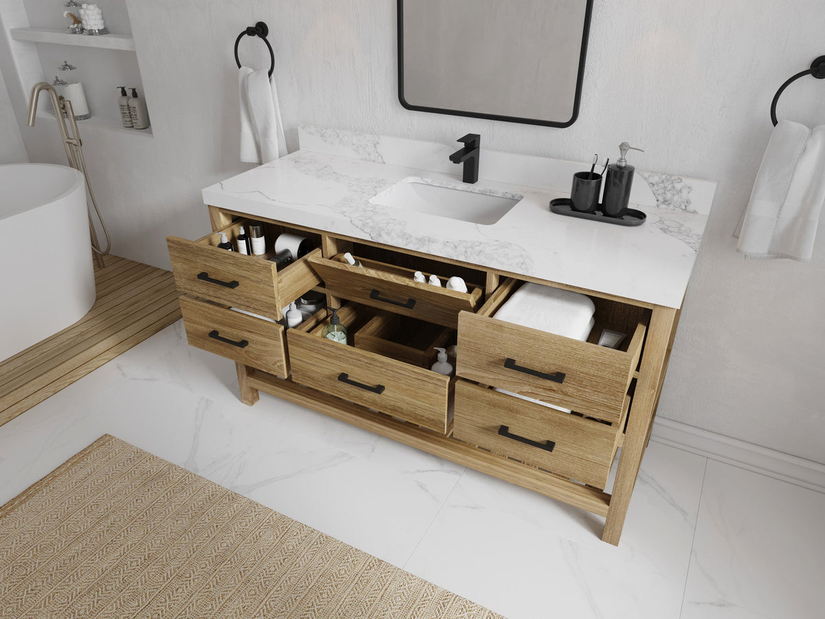 Parker Teak Wood 60 in. W x 22 in. D Single Sink Bathroom Vanity - Willow Bath and Vanity