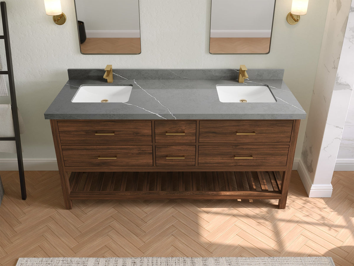 Parker Teak Wood 72 in. W x 22 in. D Double Sink Bathroom Vanity - Willow Bath and Vanity
