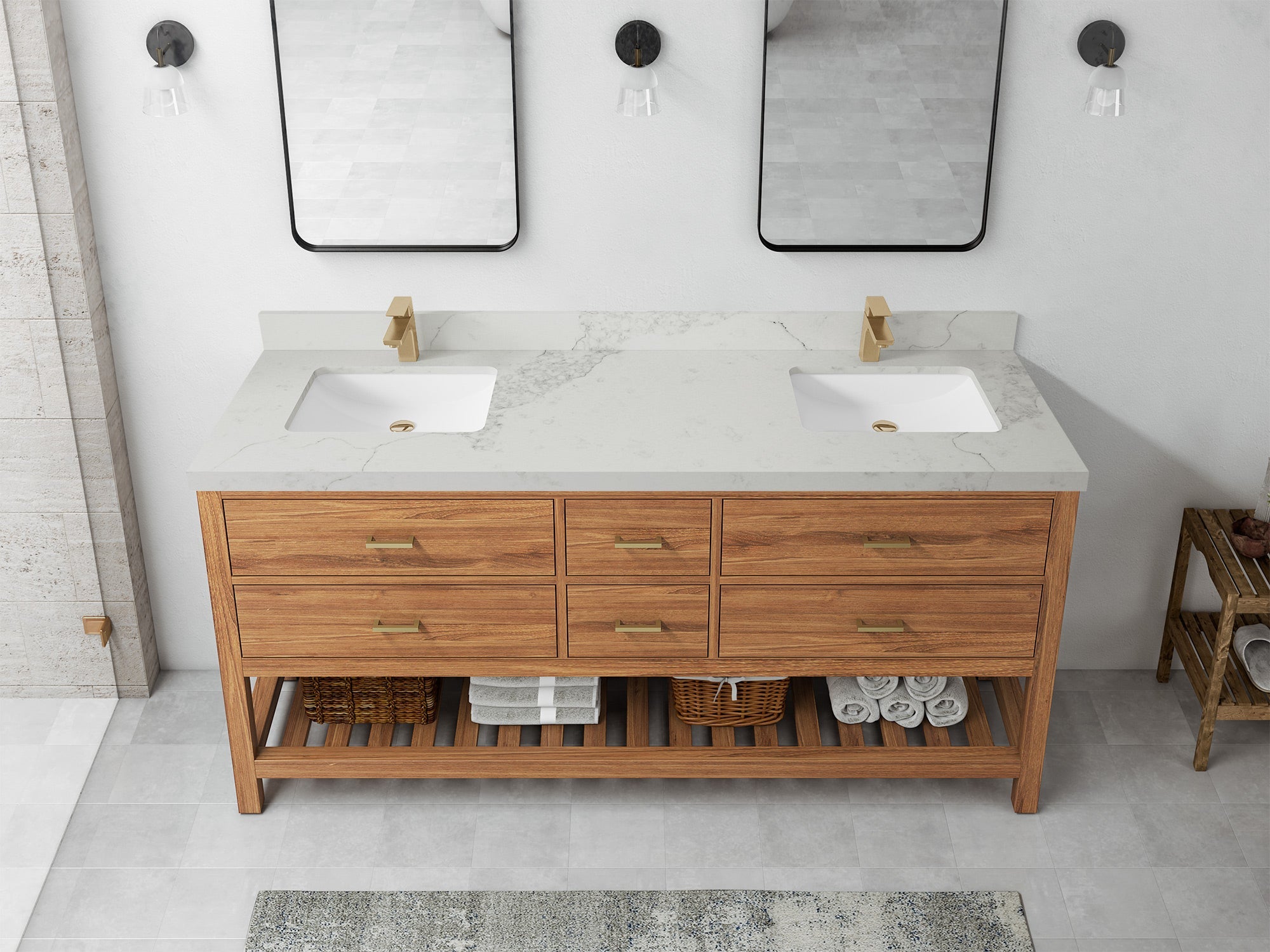 Parker Teak Wood 72 in. W x 22 in. D Double Sink Bathroom Vanity - Willow Bath and Vanity