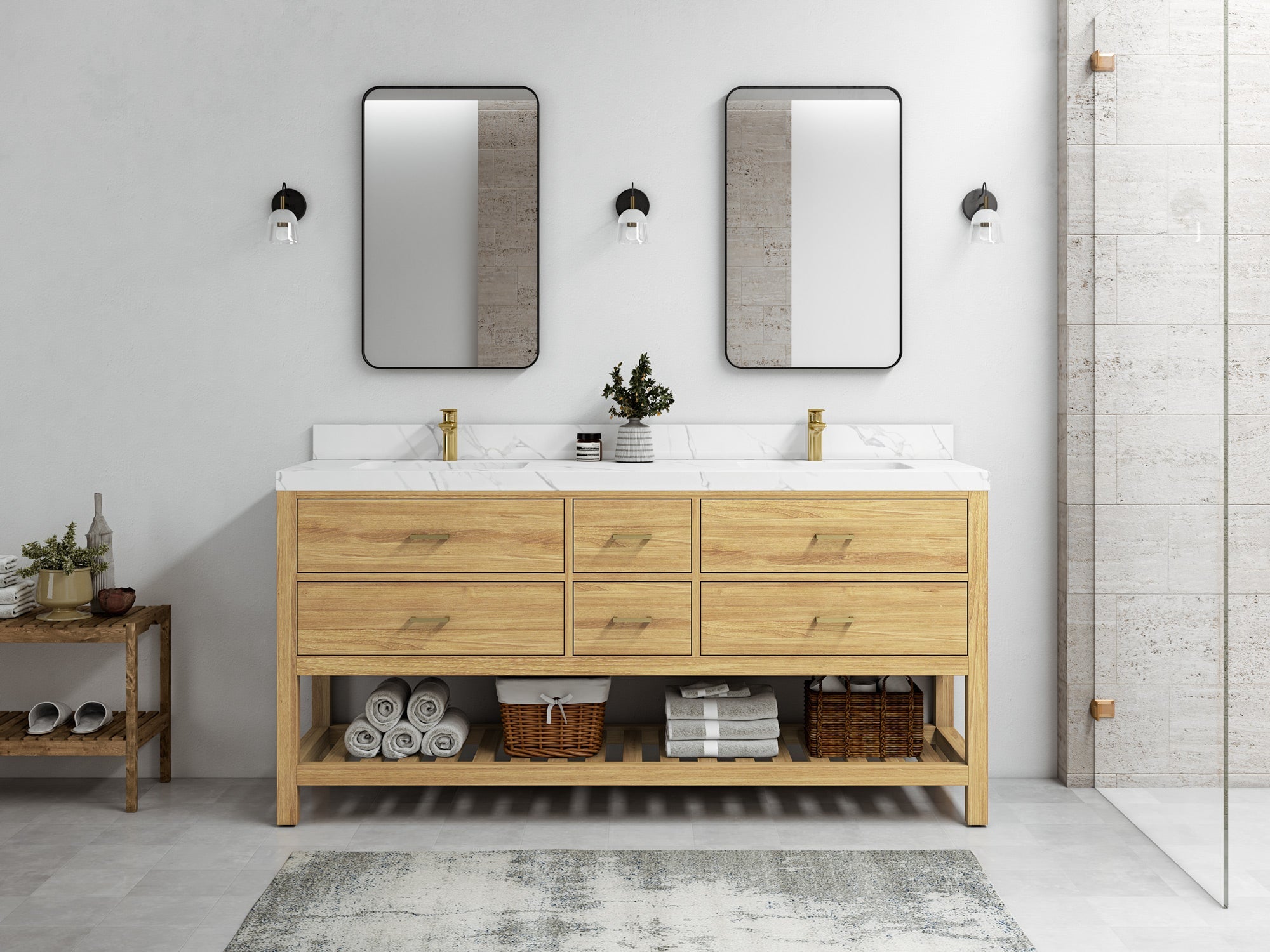 Parker Teak Wood 72 in. W x 22 in. D Double Sink Bathroom Vanity - Willow Bath and Vanity