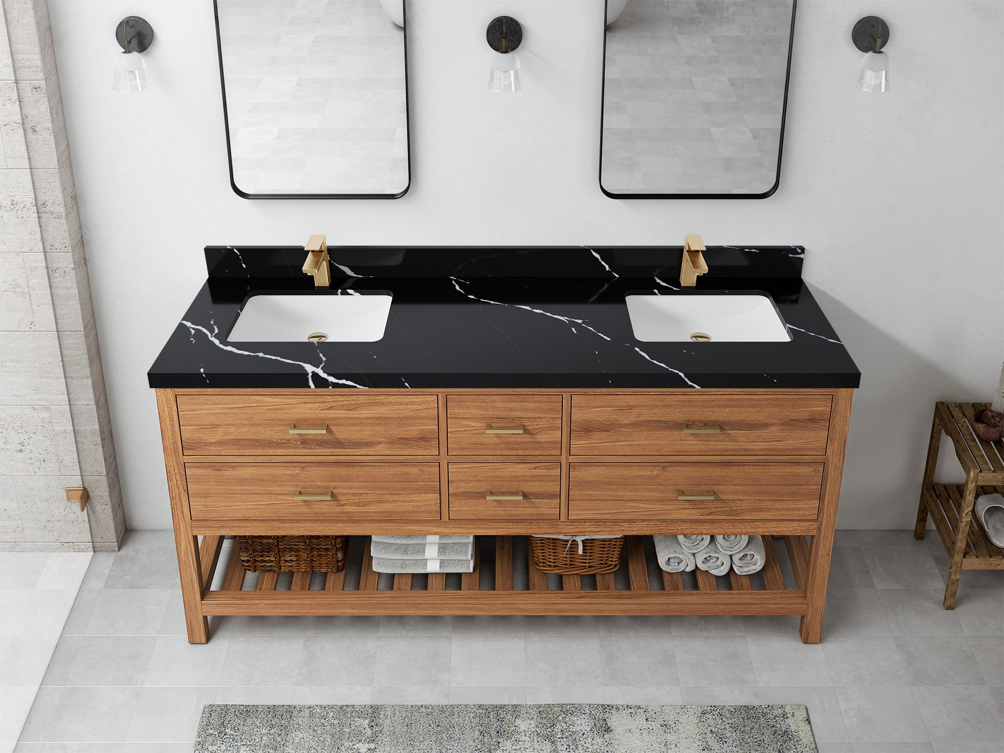Parker Teak Wood 72 in. W x 22 in. D Double Sink Bathroom Vanity - Willow Bath and Vanity