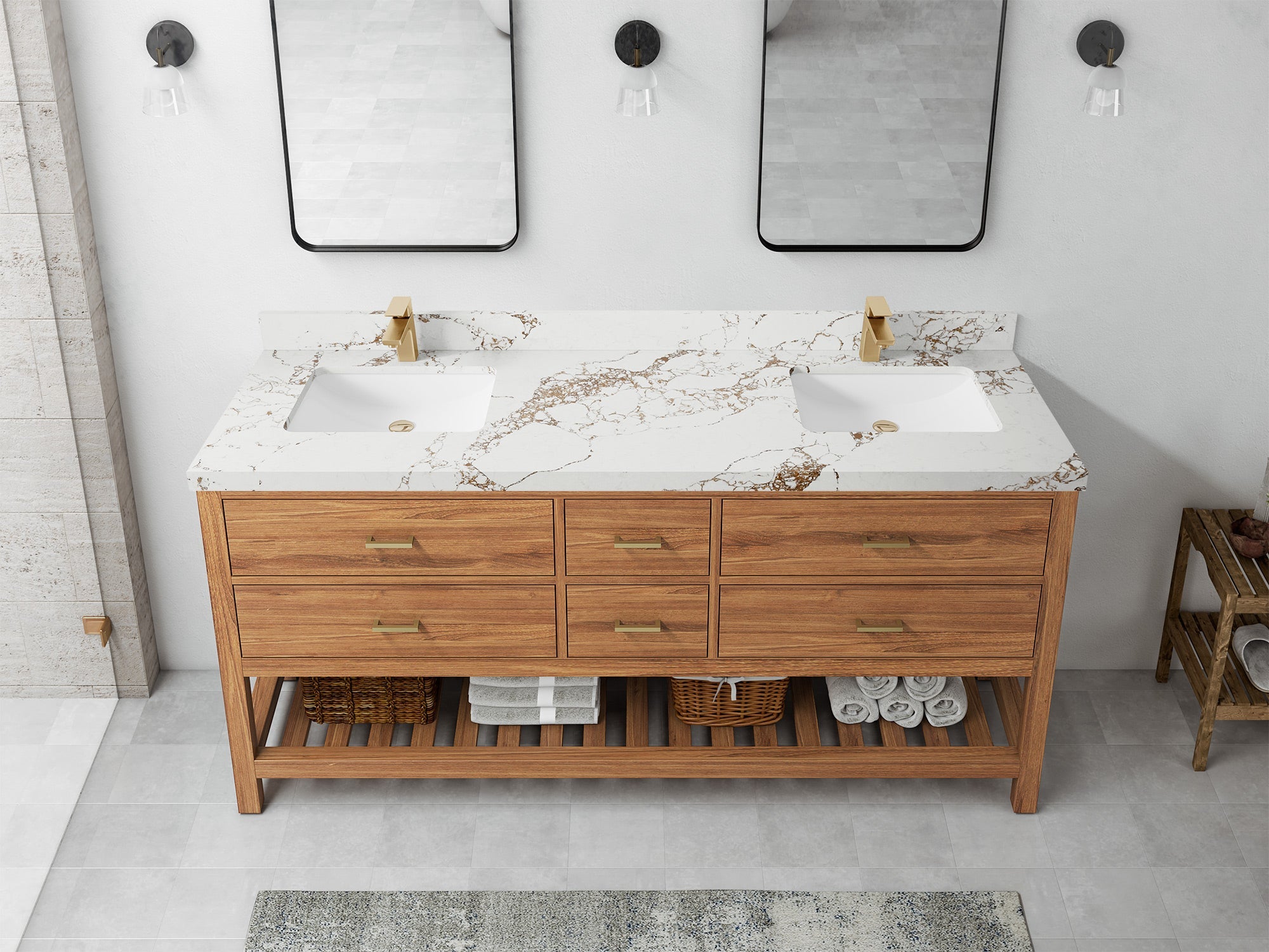 Parker Teak Wood 72 in. W x 22 in. D Double Sink Bathroom Vanity - Willow Bath and Vanity