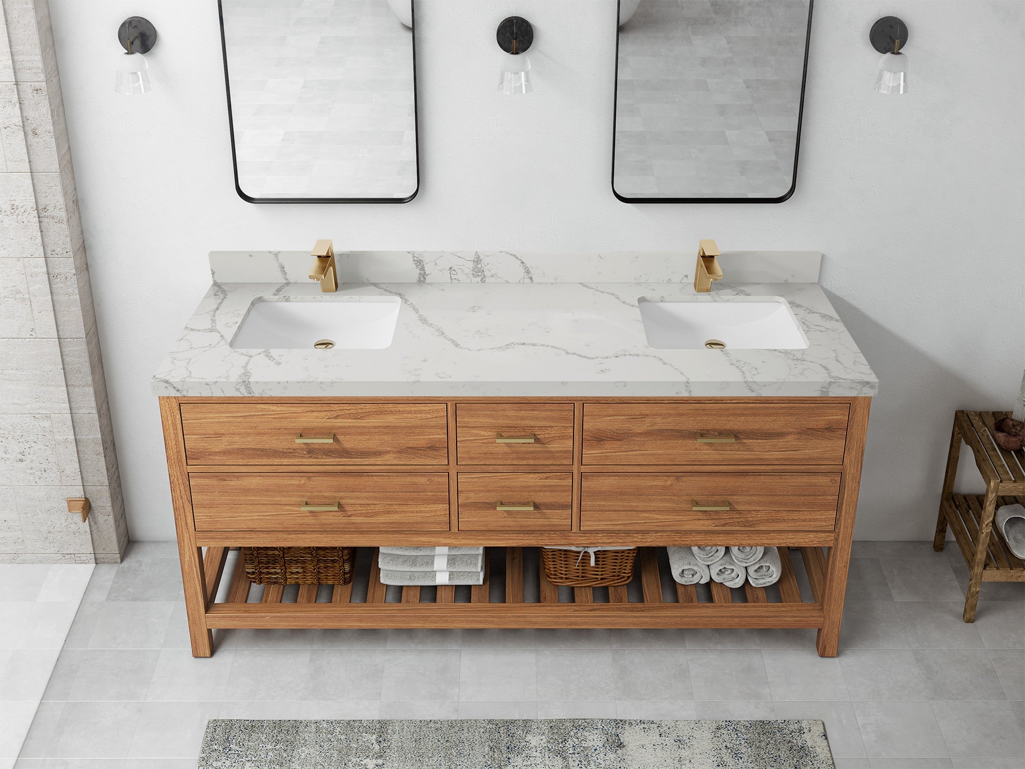 Parker Teak Wood 72 in. W x 22 in. D Double Sink Bathroom Vanity - Willow Bath and Vanity