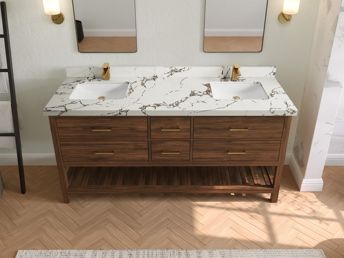Parker Teak Wood 72 in. W x 22 in. D Double Sink Bathroom Vanity - Willow Bath and Vanity