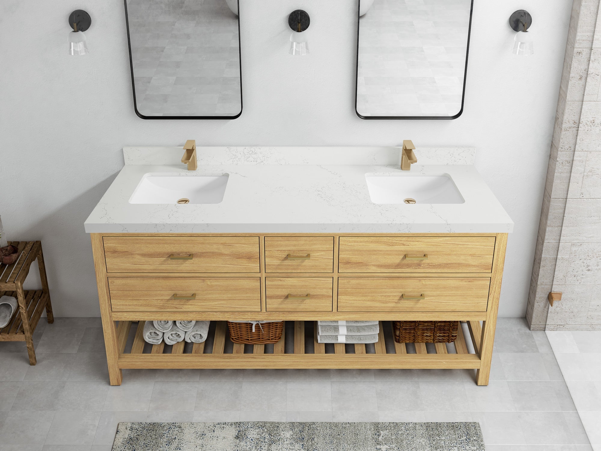 Parker Teak Wood 72 in. W x 22 in. D Double Sink Bathroom Vanity - Willow Bath and Vanity