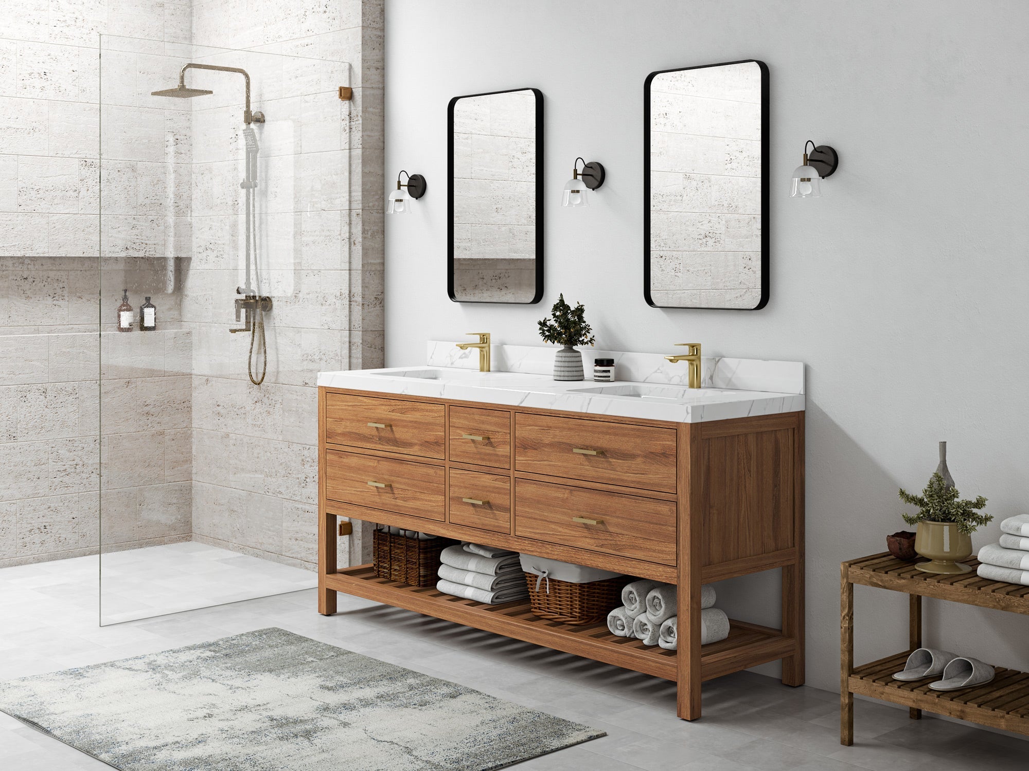 Parker Teak Wood 72 in. W x 22 in. D Double Sink Bathroom Vanity - Willow Bath and Vanity