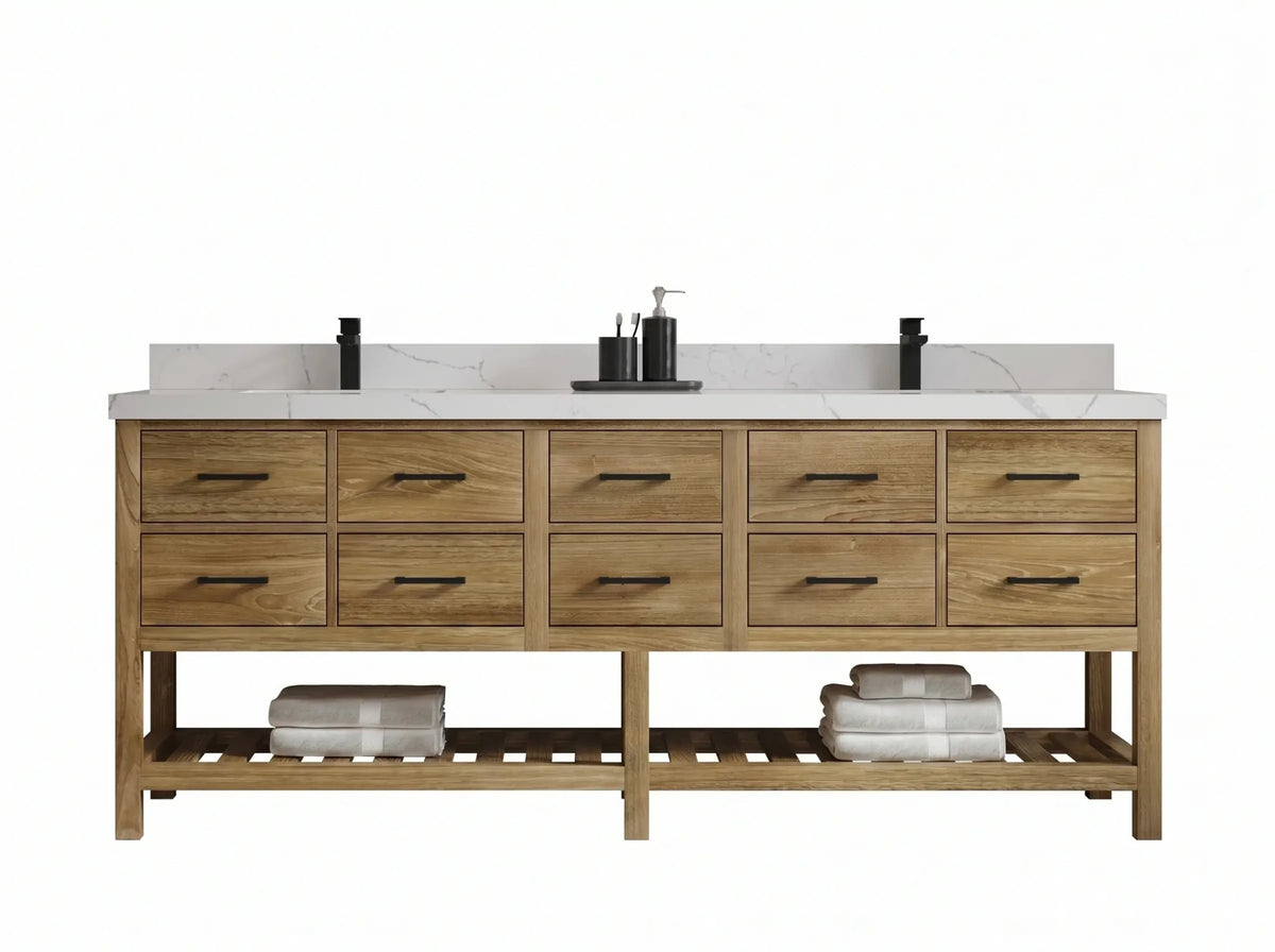 Parker Teak Wood 84 in. W x 22 in. D Double Sink Bathroom Vanity - Willow Bath and Vanity