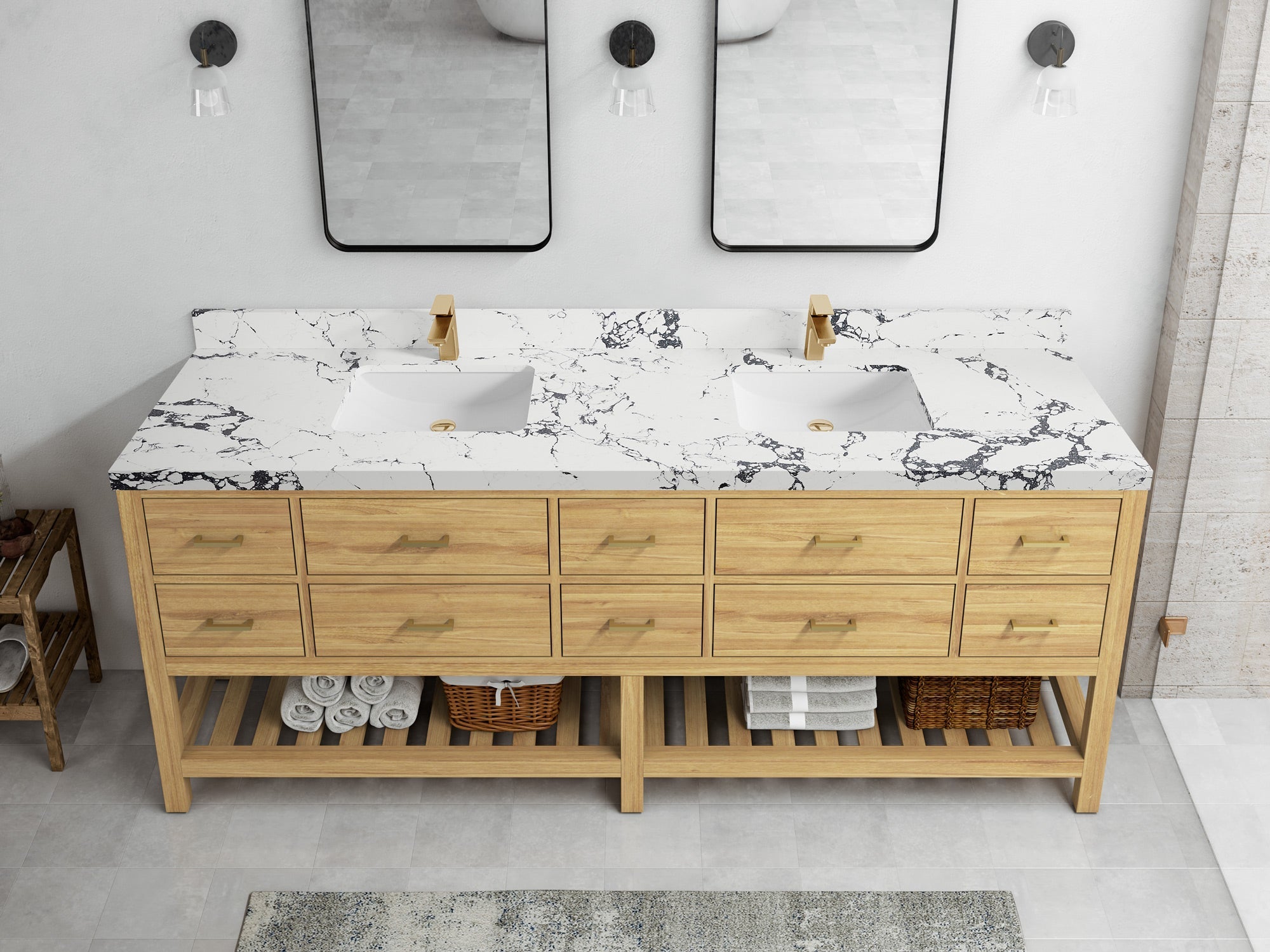 Parker Teak Wood 84 in. W x 22 in. D Double Sink Bathroom vanity with - Willow Bath and Vanity
