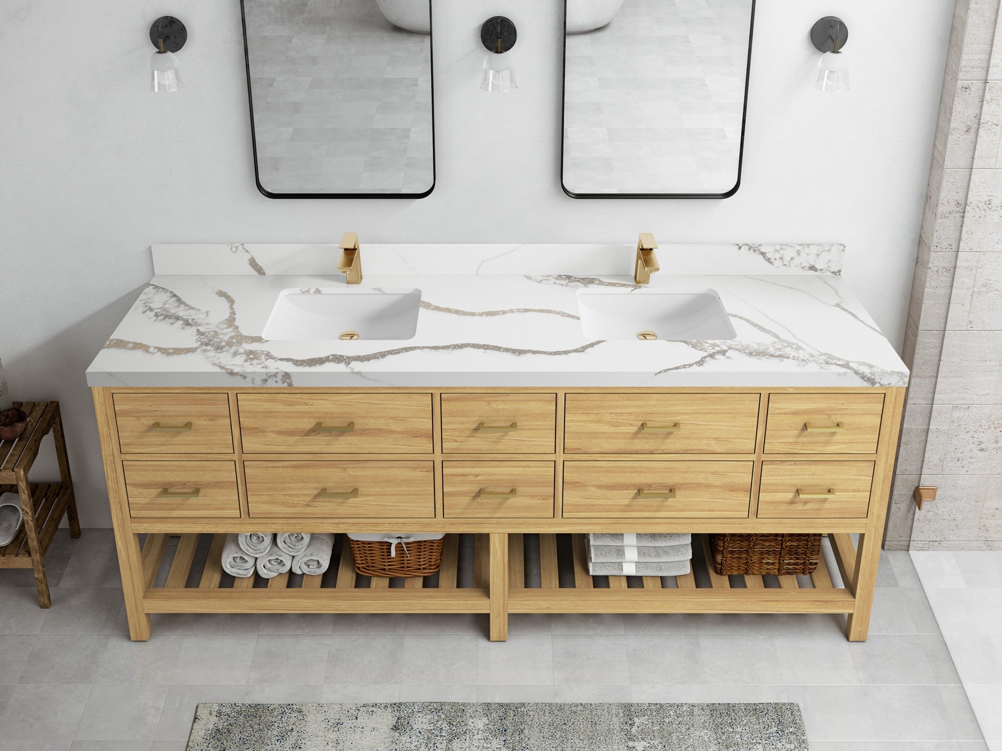 Parker Teak Wood 84 in. W x 22 in. D Double Sink Bathroom vanity with - Willow Bath and Vanity