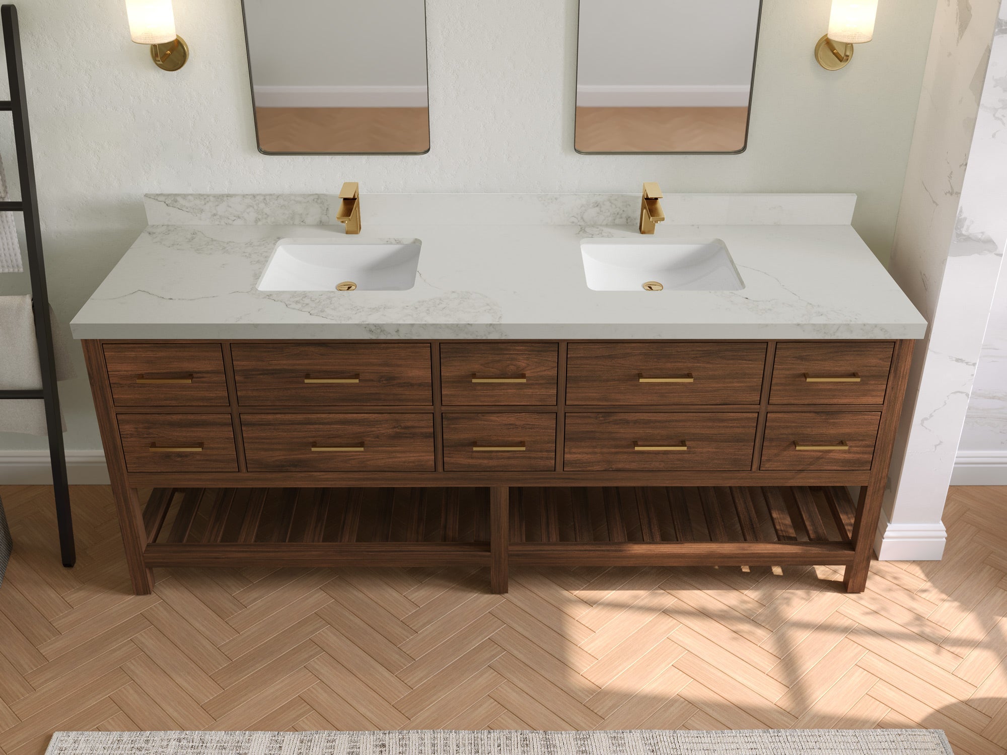 Parker Teak Wood 84 in. W x 22 in. D Double Sink Bathroom vanity with - Willow Bath and Vanity