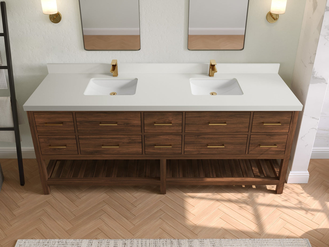 Parker Teak Wood 84 in. W x 22 in. D Double Sink Bathroom Vanity