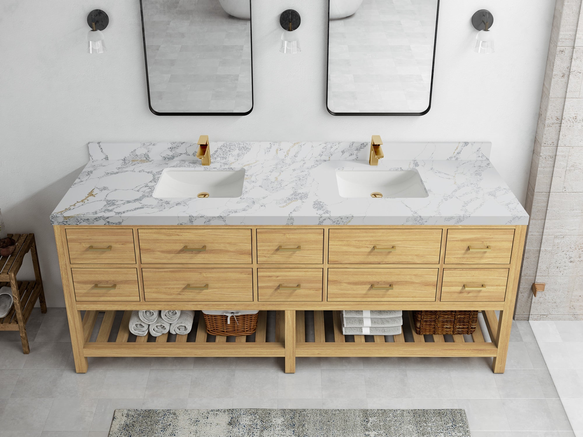 Parker Teak Wood 84 in. W x 22 in. D Double Sink Bathroom vanity with - Willow Bath and Vanity