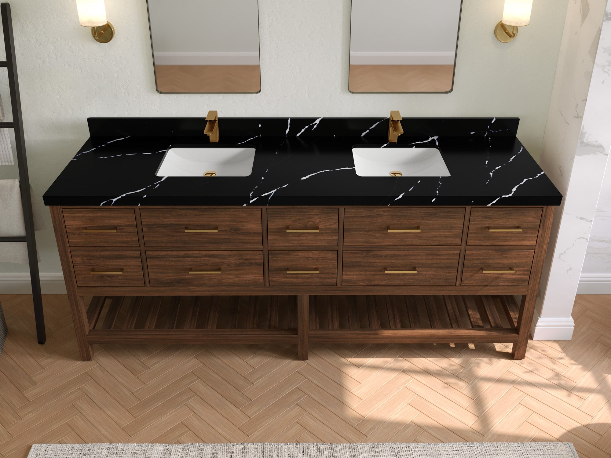 Parker Teak Wood 84 in. W x 22 in. D Double Sink Bathroom vanity with - Willow Bath and Vanity