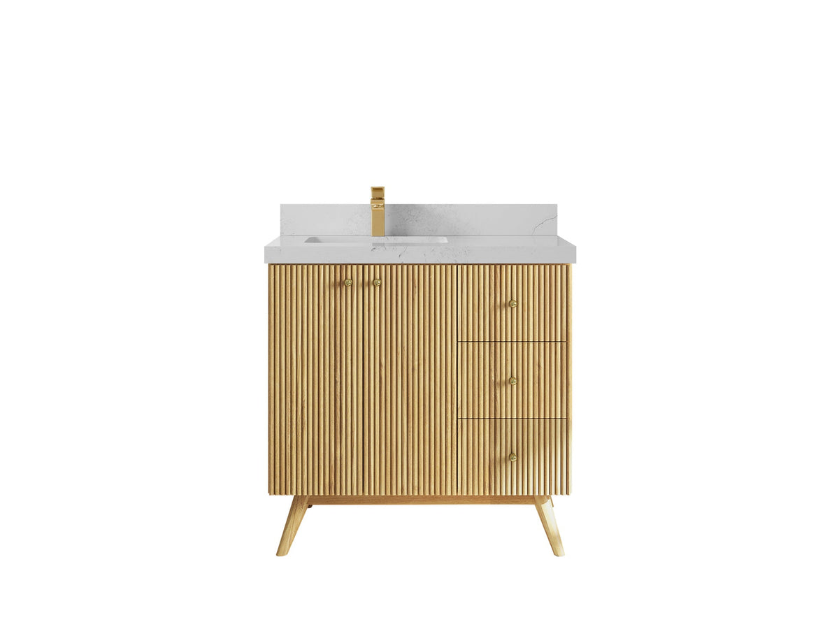 Pasadena Teak Wood 36 in. W x 22 in. D Left Offset Sink Bathroom Vanity - Willow Bath and Vanity
