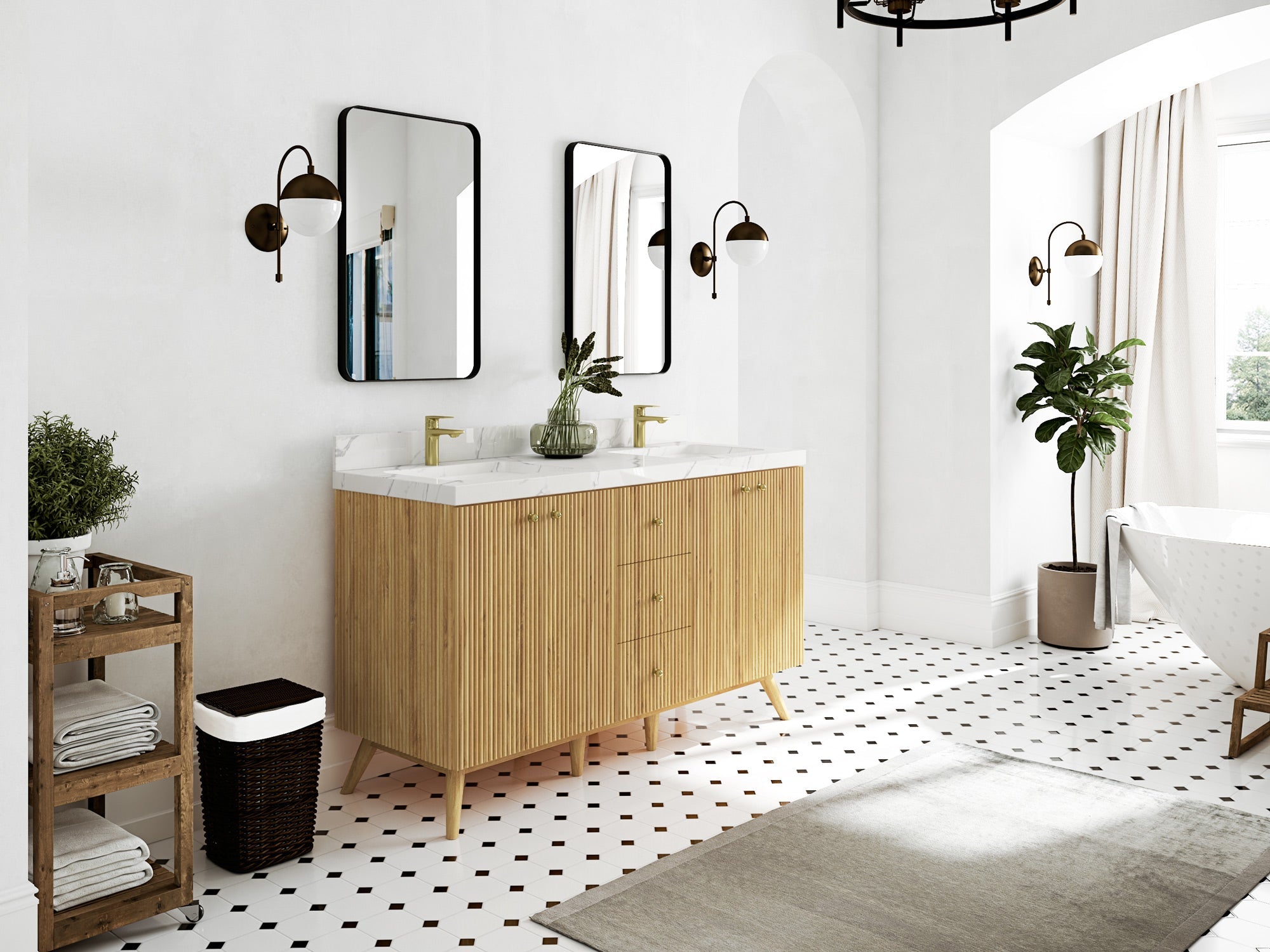 Pasadena Teak Wood 60 in. W x 22 in. D Double Sink Bathroom Vanity - Willow Bath and Vanity