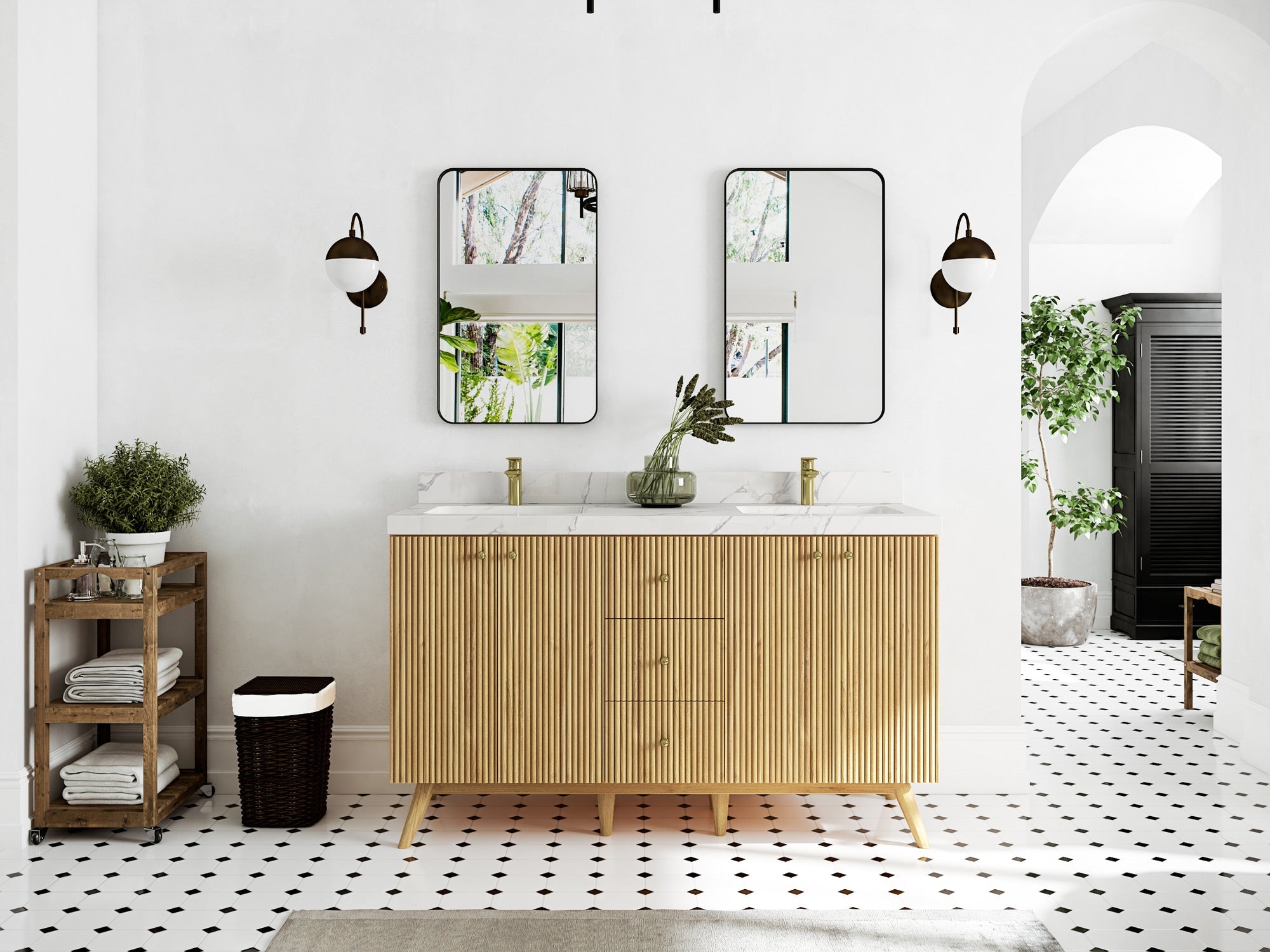 Pasadena Teak Wood 60 in. W x 22 in. D Double Sink Bathroom Vanity - Willow Bath and Vanity
